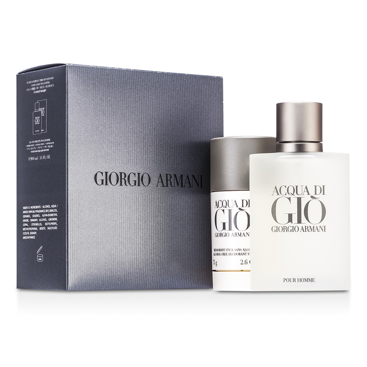 Giorgio Armani Acqua Di Gio Coffret: Haruman Cologne Lelaki Jenis Spray 100ml + Ubat Stik Deodoran 75g 2pcs