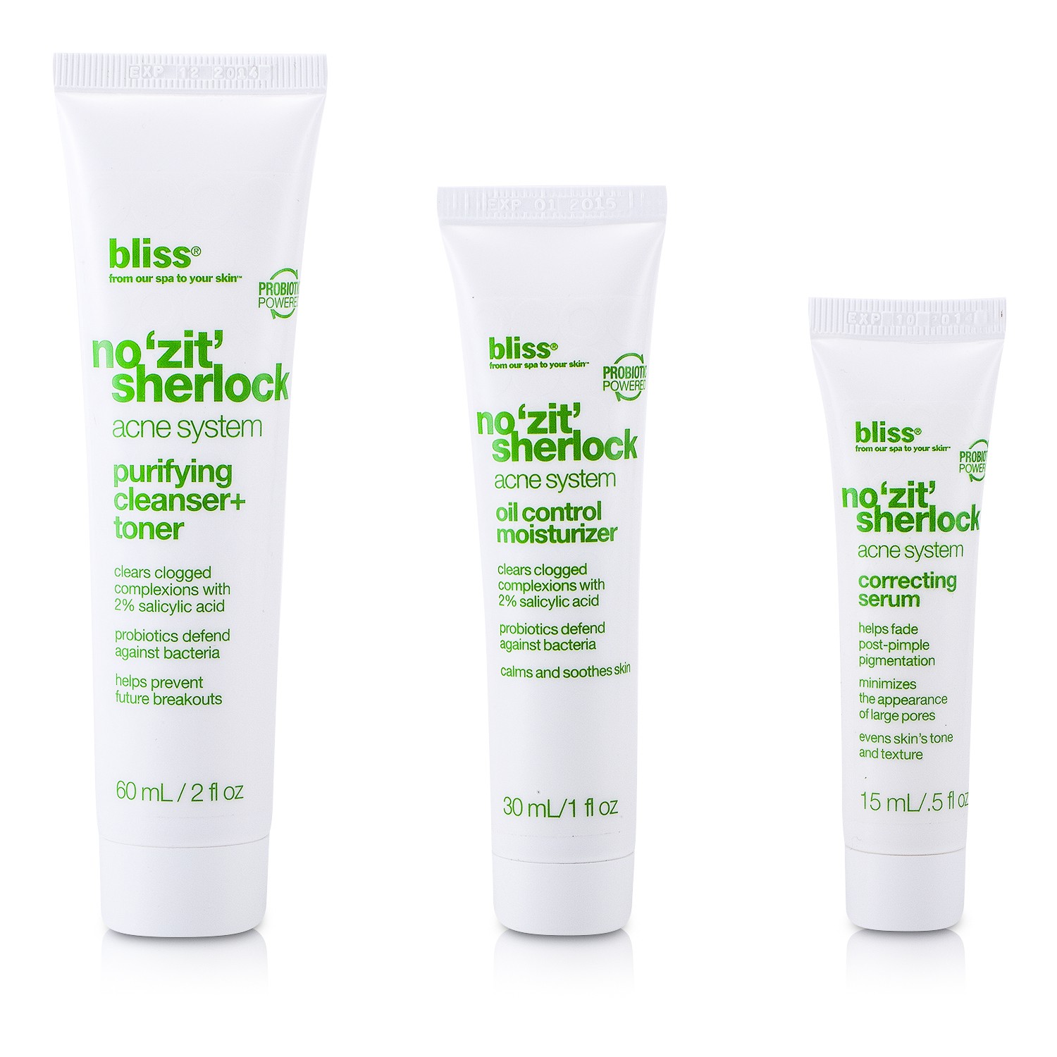 Bliss No 'Zit' Sherlock Sistema Completo Acné: Limpiadora Purificante + Hidratante + Serum 3pcs