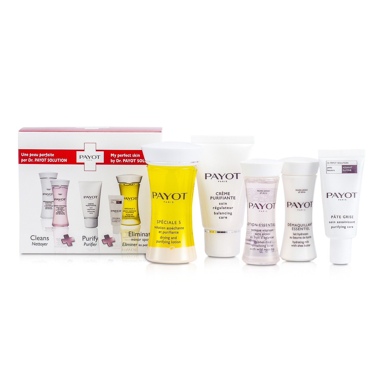 Payot Set Călătorie: Speciale 5 + Cremă Purifiantă + Demachiant Essentiel + Loțiune Essentielle + Pastă Gri Tratament 5pcs