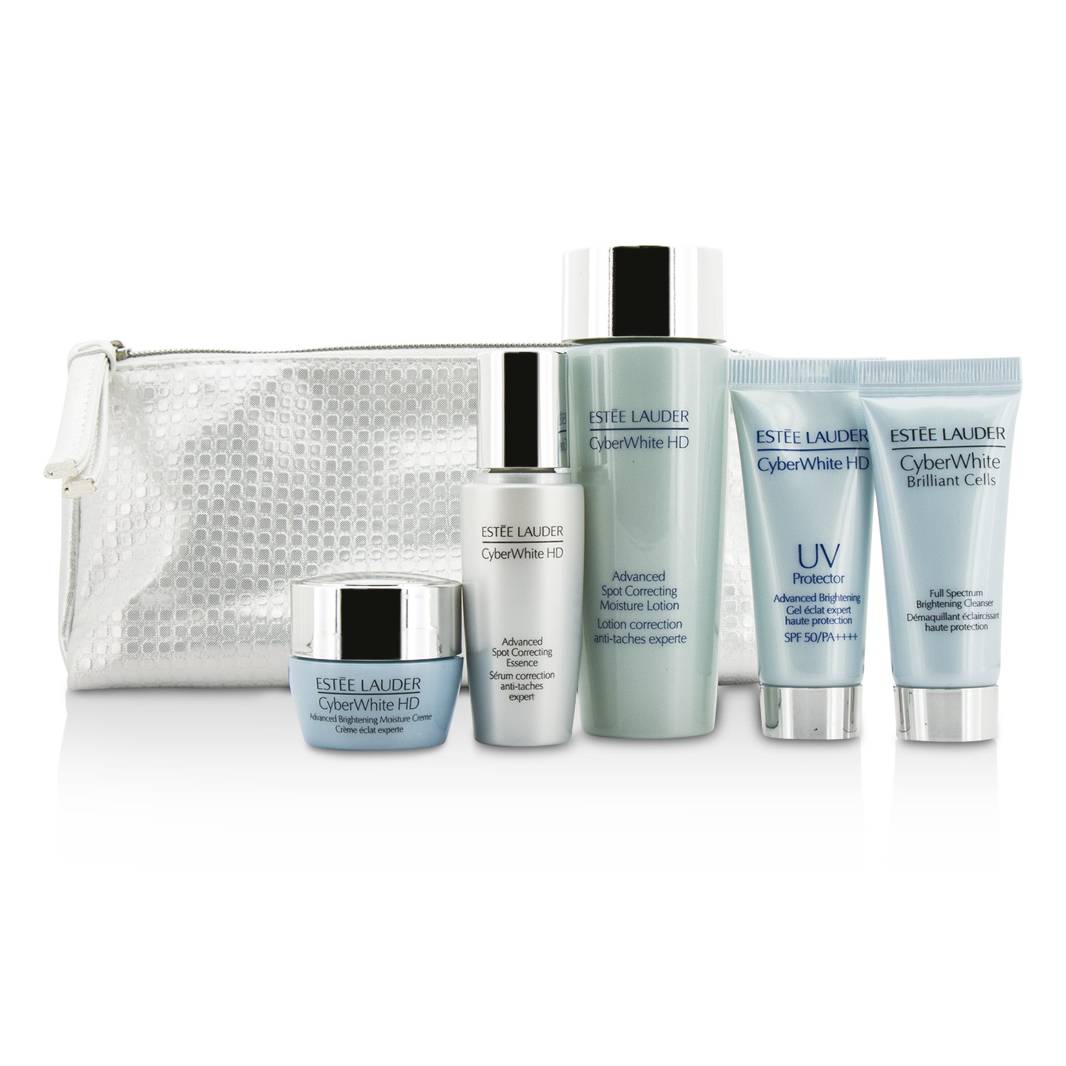 Estee Lauder CyberWhite Brilliant Cells Set Viaje: Desmaquillador + UV Protector + Esencia + Loción Hidratante + Crema Hidratante 5pcs