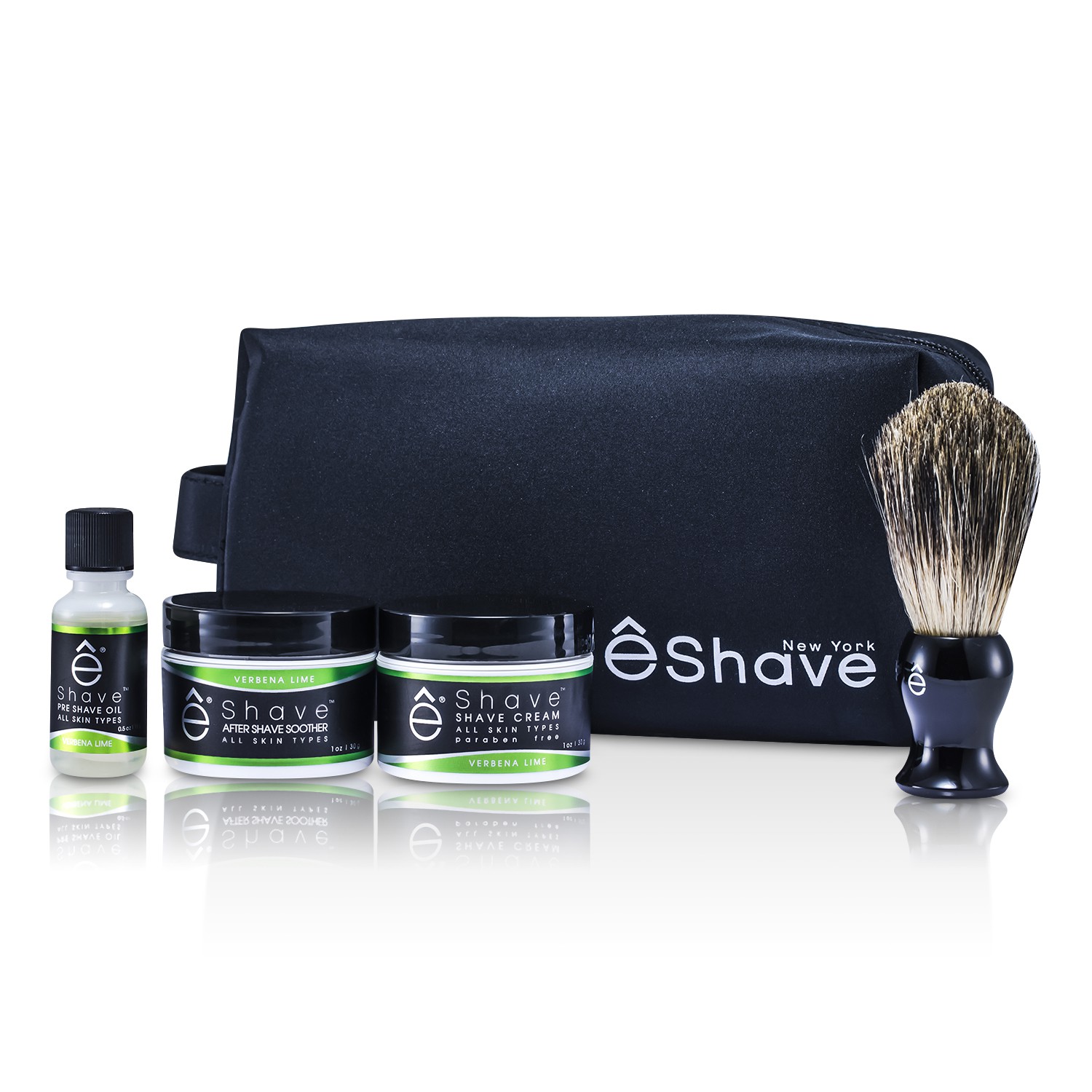 EShave Verbena Lime Start Up Kit: Pre Shave Oil + Shave Cream + After Shave Soother + Brush + Bag 4pcs+1bag