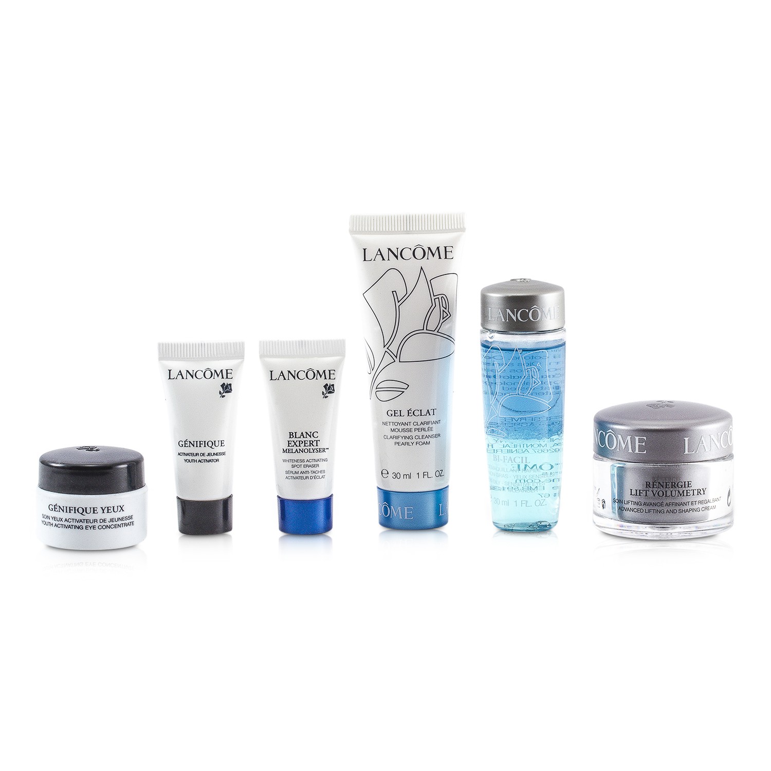 Lancome Travel Set: Bi Facil + Gel Eclat + Cream + Genifique Concentrate + Eye Concentrate + Spot Eraser 6pcs