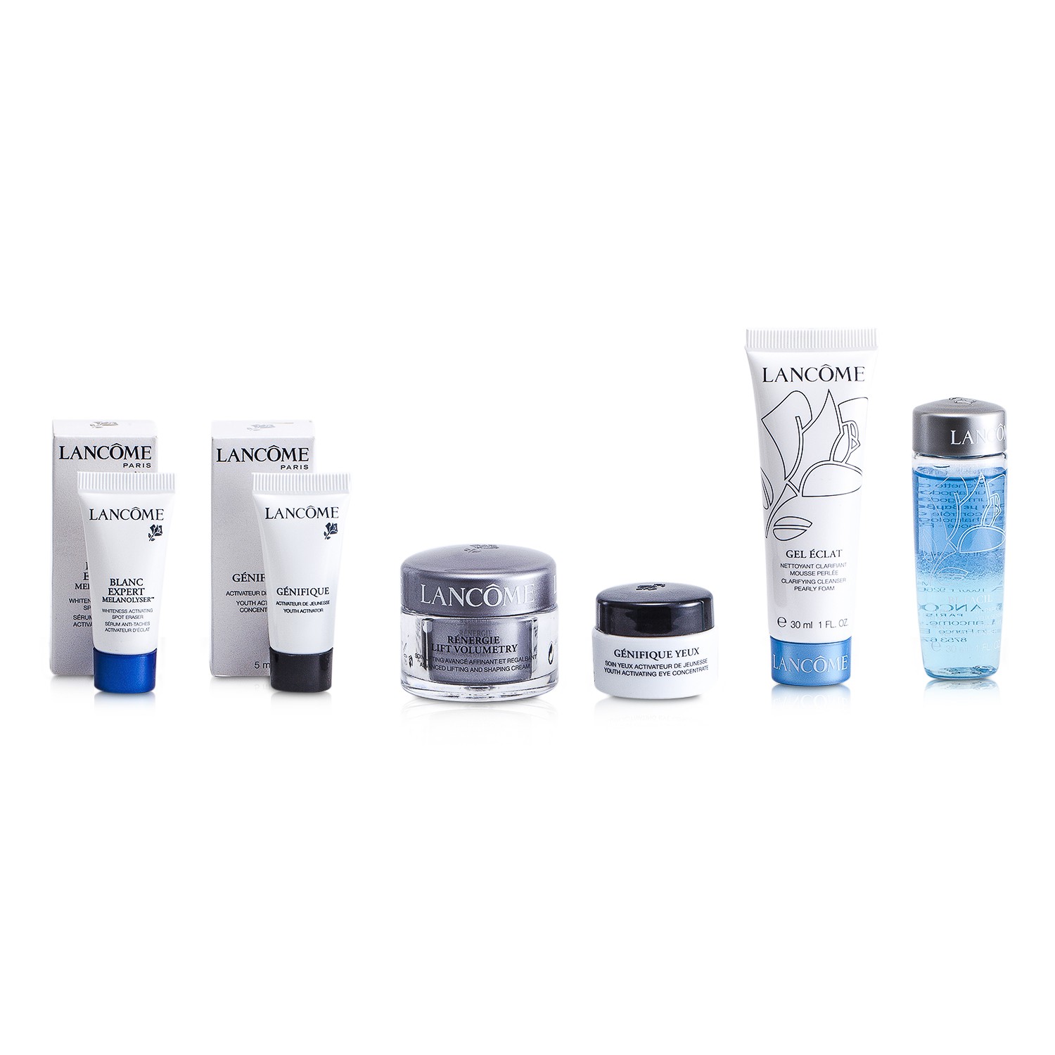 Lancome Travel Set: Bi Facil + Gel Eclat + Cream + Genifique Concentrate + Eye Concentrate + Spot Eraser 6pcs