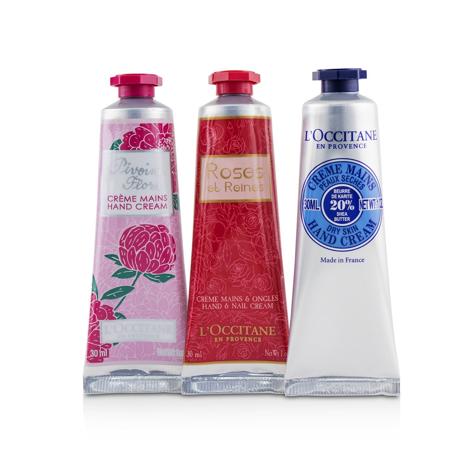 L'Occitane Perangkat Lovelier Hands: 2x Rose Velvet 30ml + 2x Pivoine Flora 30ml + 2x Shea Butter 30ml 6x30ml/1oz