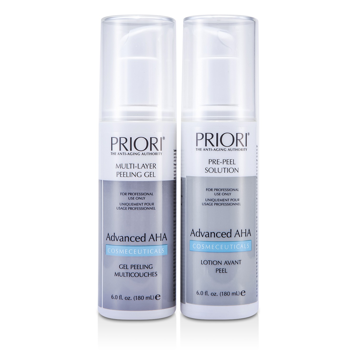 Priori Advanced AHA PRO Peel Kit (Salon Product) : Pre-Peel Solution + Multi-Layer Peeling Gel 2x180ml/6oz