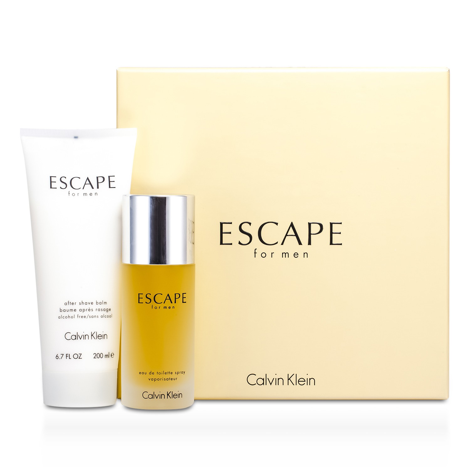 Calvin Klein Escape ყუთი: ტუალეტის წყალი სპრეი 100მლ/3.4უნც. + გაპარსვის შემდგომი ბალზამი 200მლ/6.7უნცია 2pcs