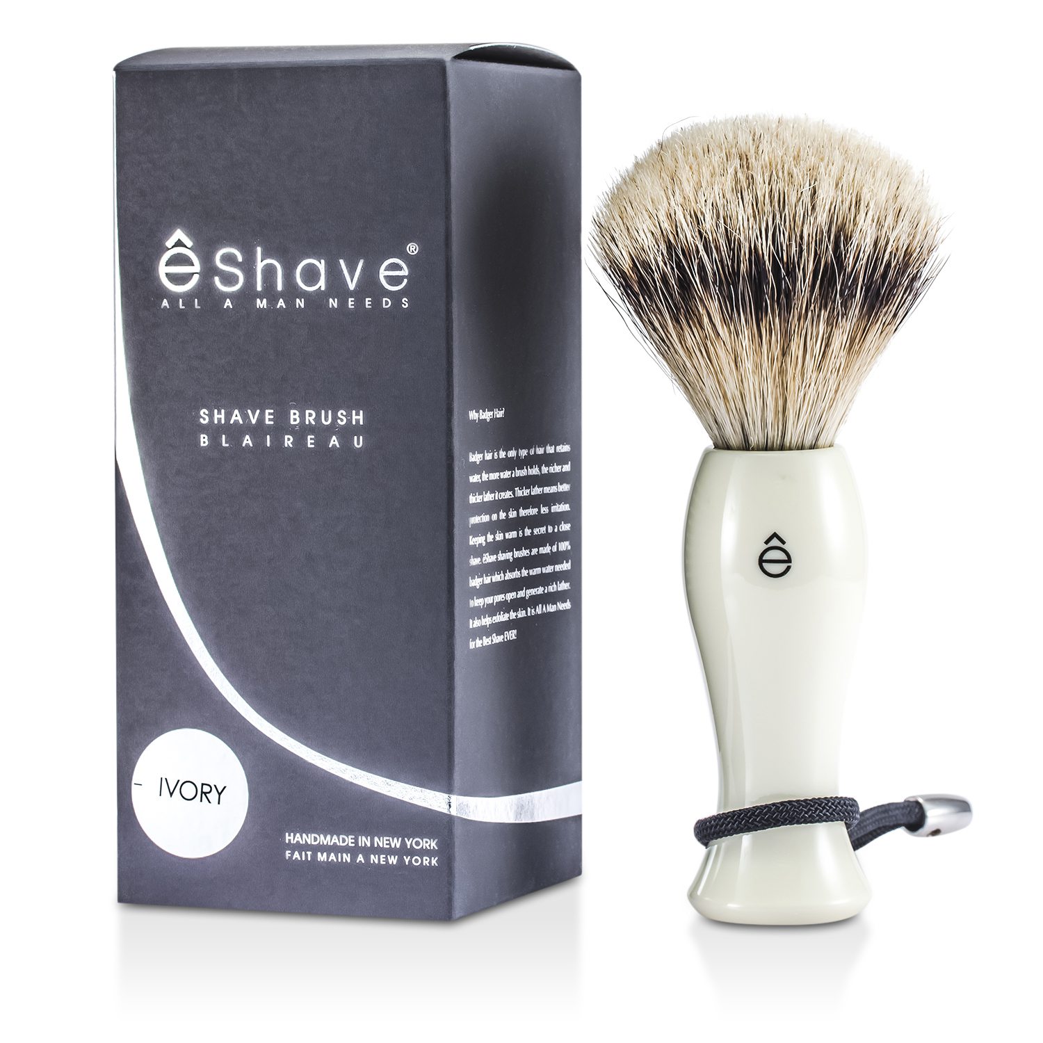 EShave Shave Brush Silvertip - White 1pc