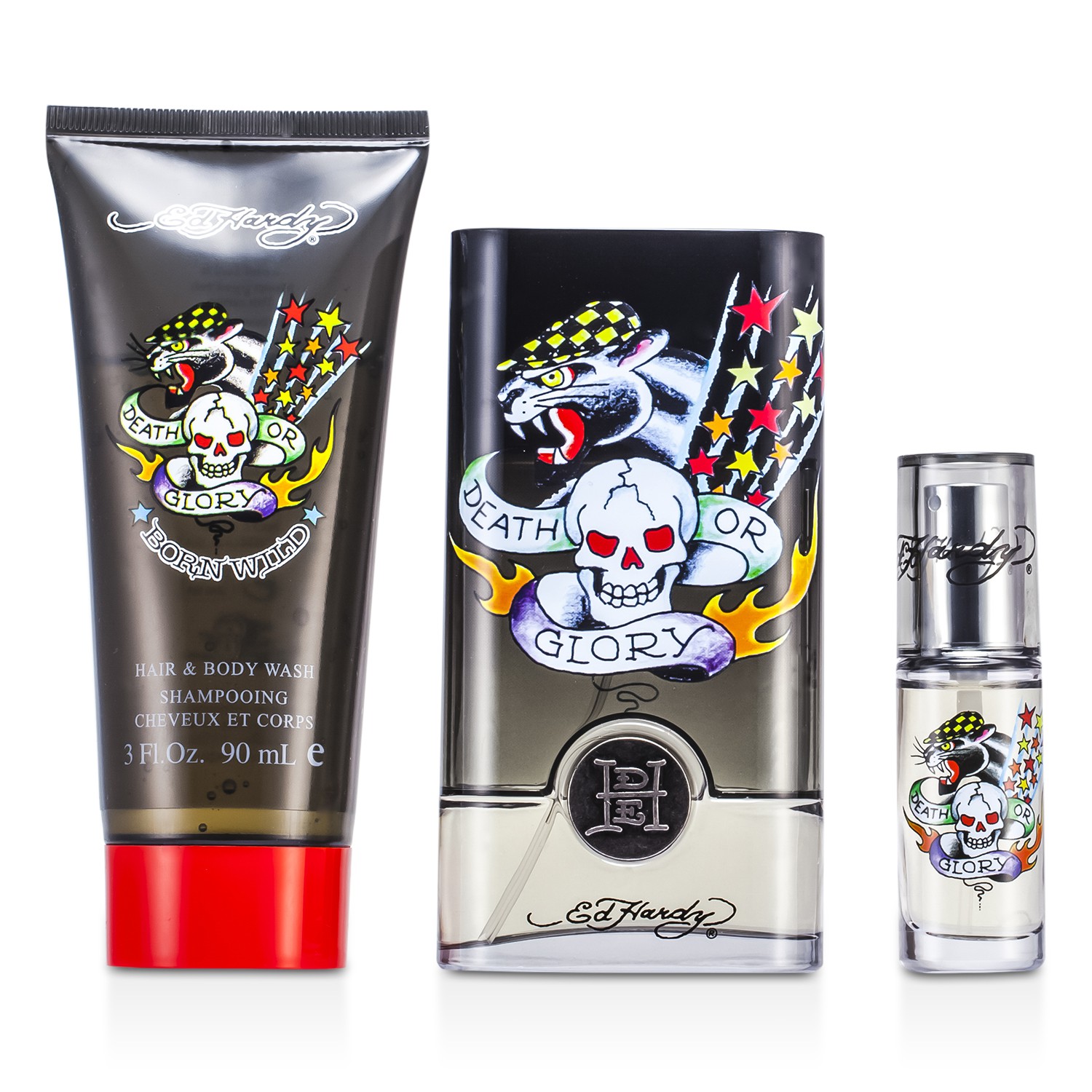 Christian Audigier Estuche ED Hardy Born Wild : Eau De Toilette Spray 50ml/1.7oz + Gel Cabello y Cuerpo 90ml/3oz + Eau De Toilette Spray 7.5ml/0.25oz 3pcs