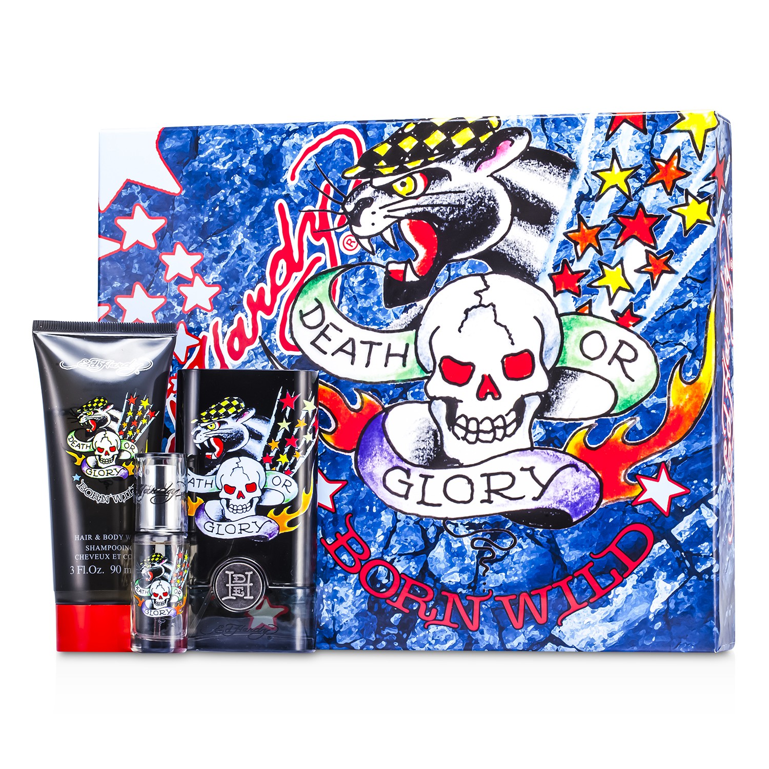 Christian Audigier Estuche ED Hardy Born Wild : Eau De Toilette Spray 50ml/1.7oz + Gel Cabello y Cuerpo 90ml/3oz + Eau De Toilette Spray 7.5ml/0.25oz 3pcs