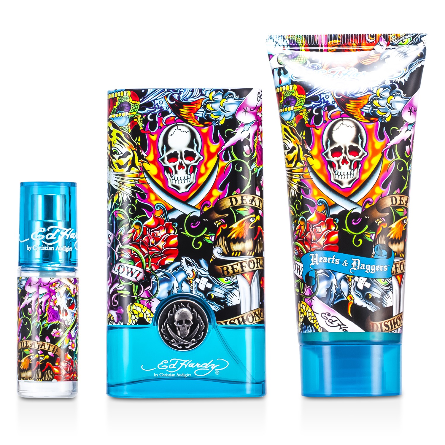 Christian Audigier ED Hardy Hearts & Daggers Coffret: Edt Spray 50ml/1.7oz + Hair & Body Wash 90ml/3oz + Edt Spray 7.5ml/0.25oz 3pcs