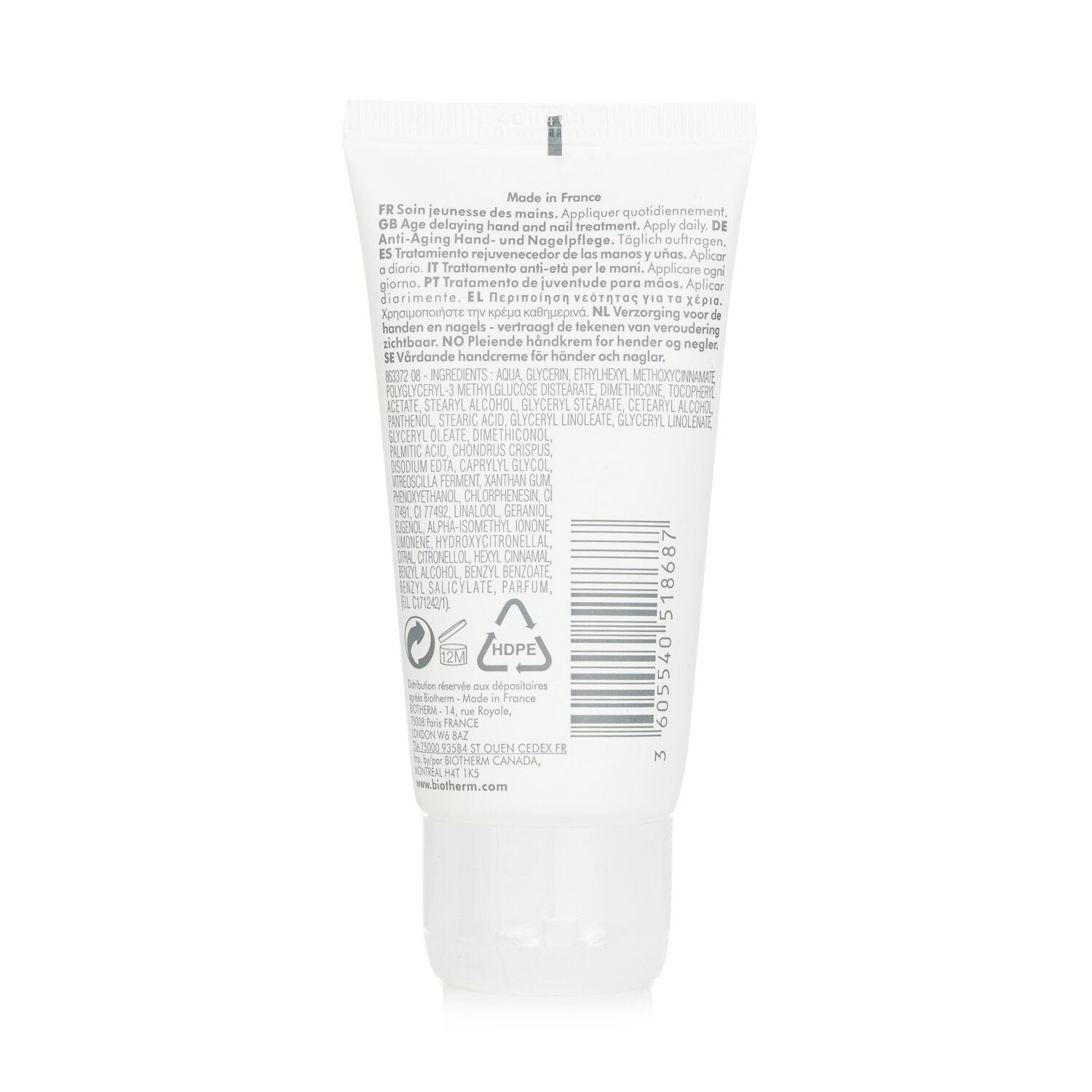 Biotherm Biomains Tratamiento Antienvejecimiento Manos y Uñas - Resistente al Agua 50ml/1.69oz