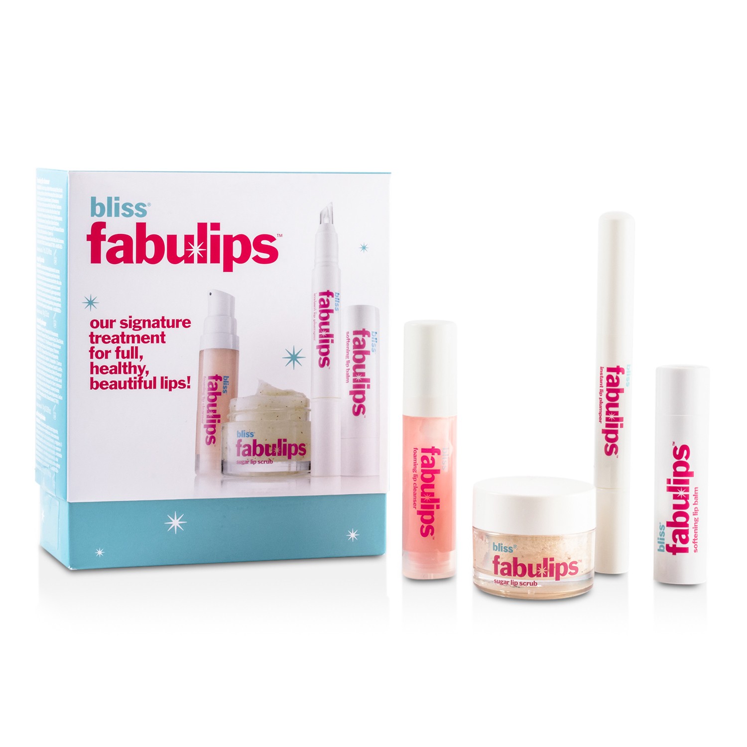 Bliss Kit Tratamiento Fabulips: Limpiador de Labios + Exfoliante + Llenador de Labios + Bálsamo de Labios 4pcs