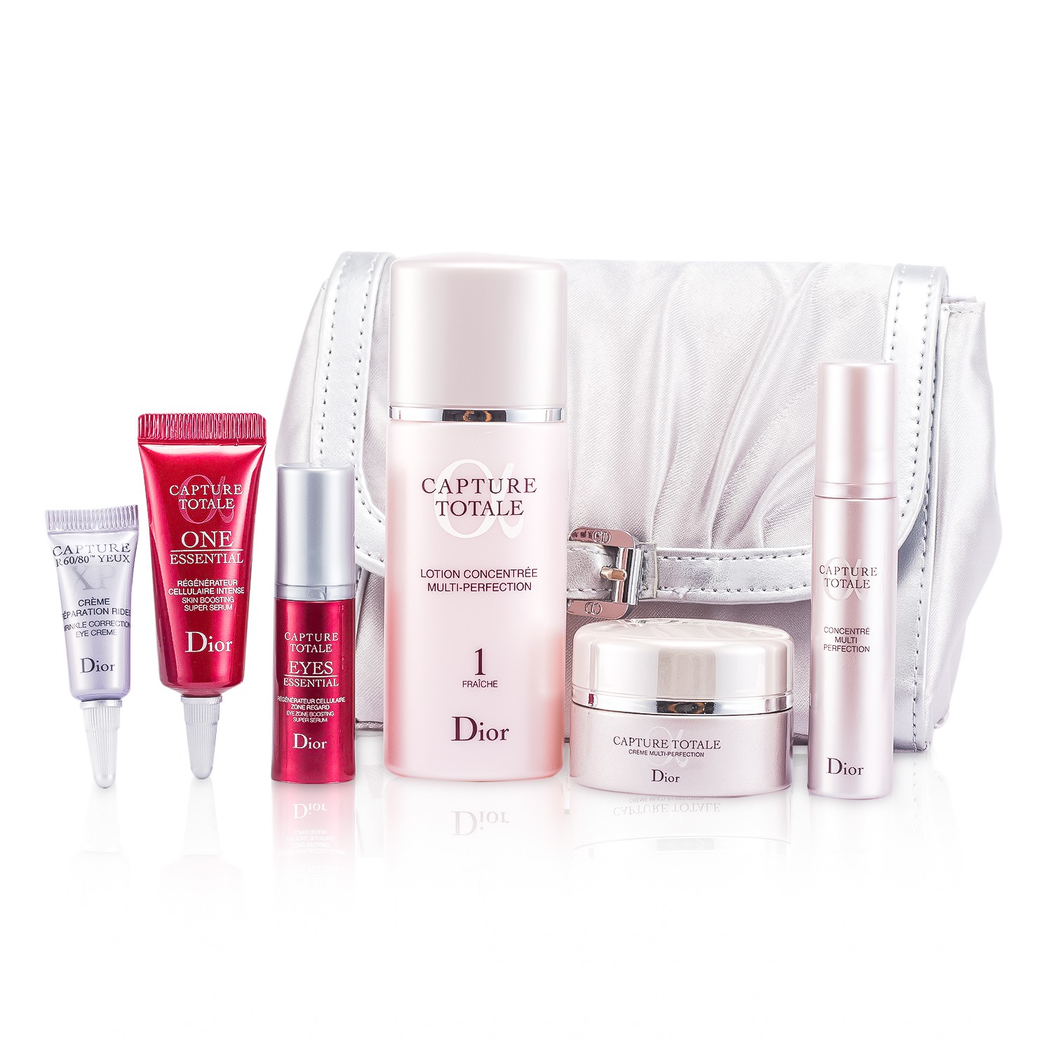 Christian Dior Capture Totale Travel Set: Lotion + Creme + Serum + One Essential + Eye Essential + Eye Creme + Bag 6pcs+1bag