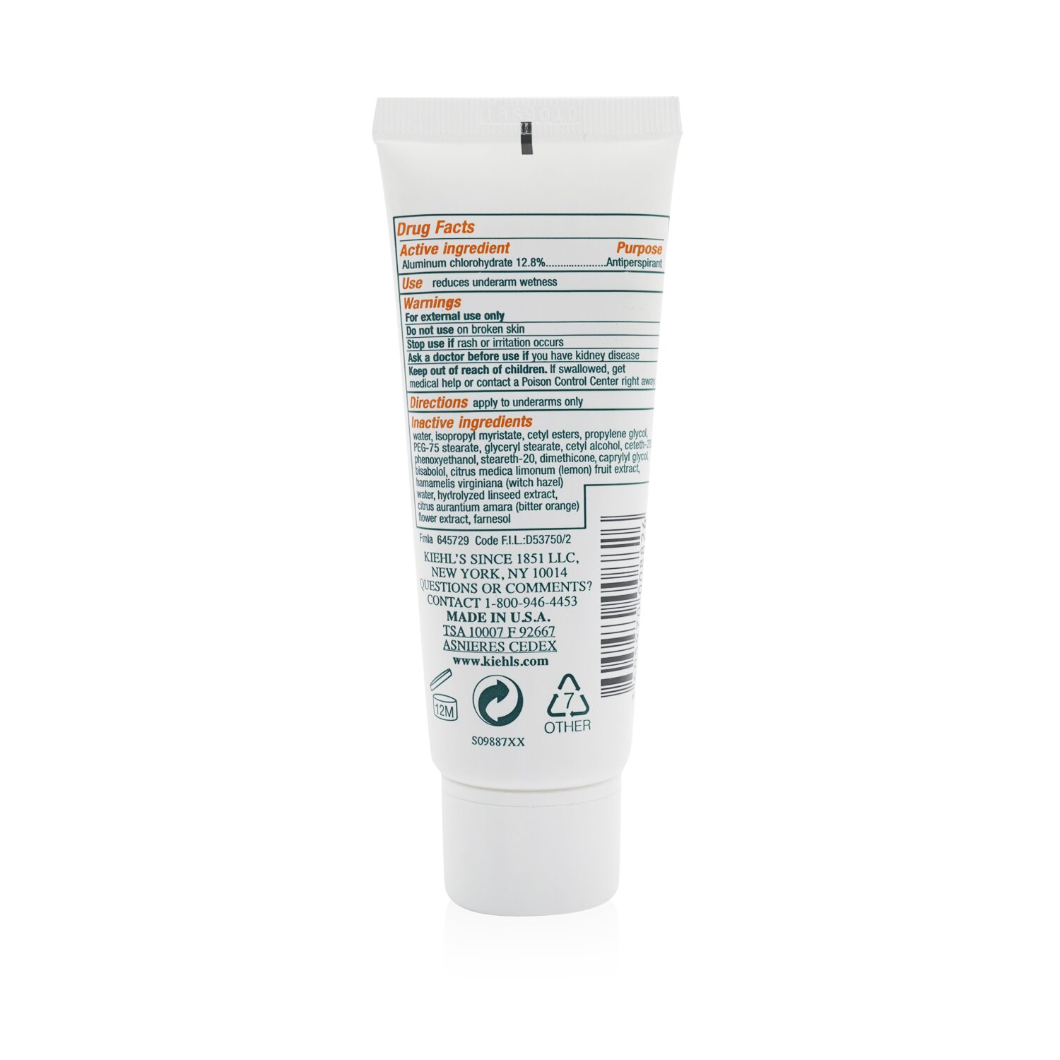 Kiehl's desodorante cremoso Superbly Efficient Anti-Perspirant & Deodorant Cream 75ml/2.5oz