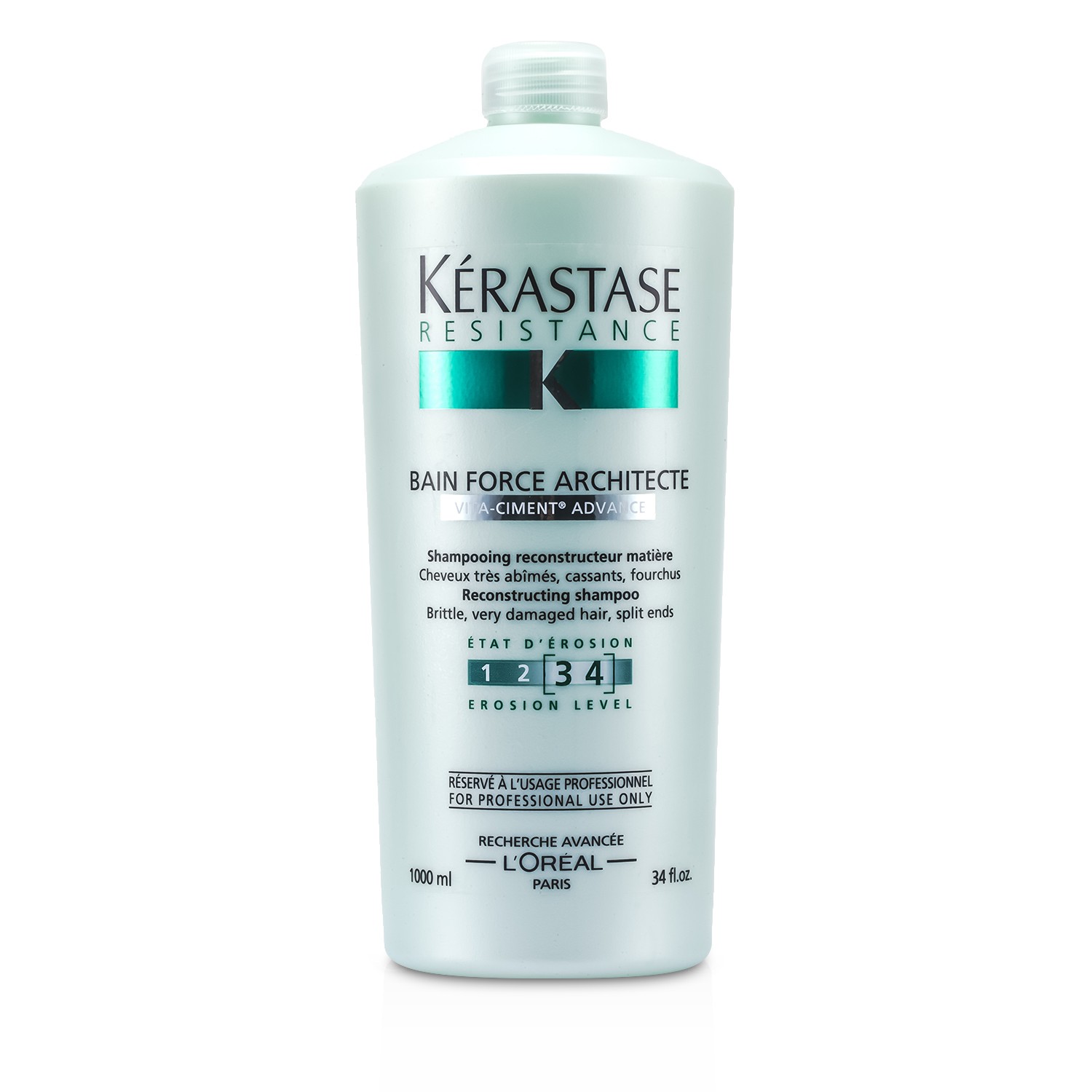 Kerastase Resistance Bain Force Architecte Champú Reconstructor (Para Cabello Dañado, Puntas Abiertas, Quebradizas) 1000ml/34oz