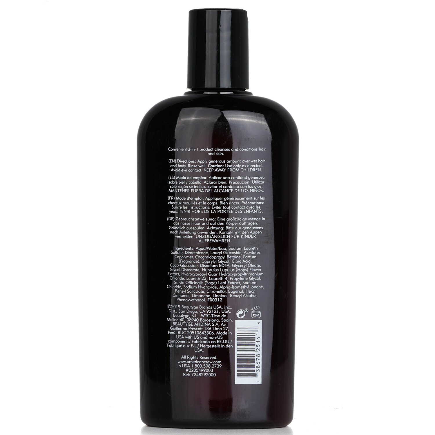 American Crew Men 3 en 1, Champú, Acondicionador y Gel Corporal 450ml/15.2oz