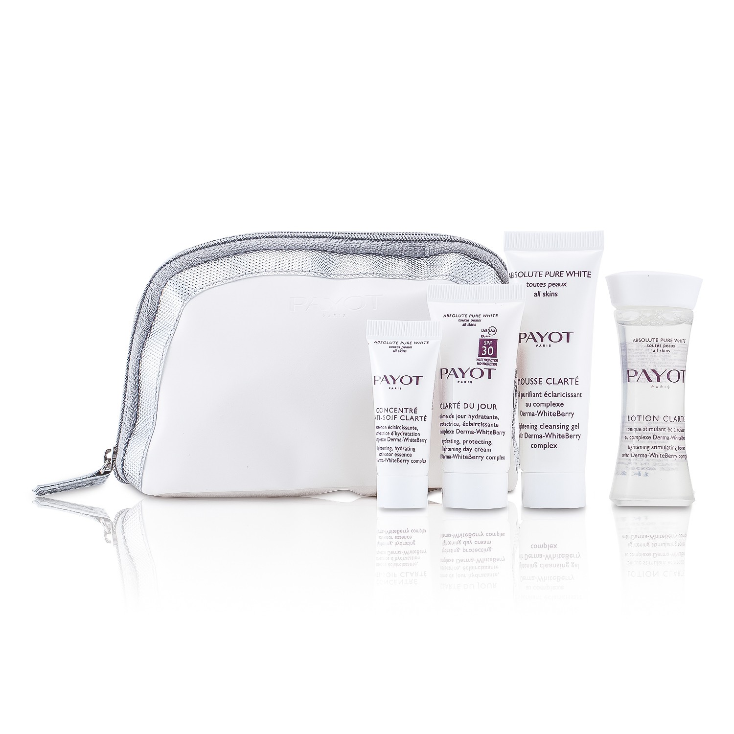 Payot مجموعة Absolute Pure White: غسول 30مل + قشدة 25مل + Clarte Du Jour 15مل + مركز مضاد للجفاف 10مل 4pcs