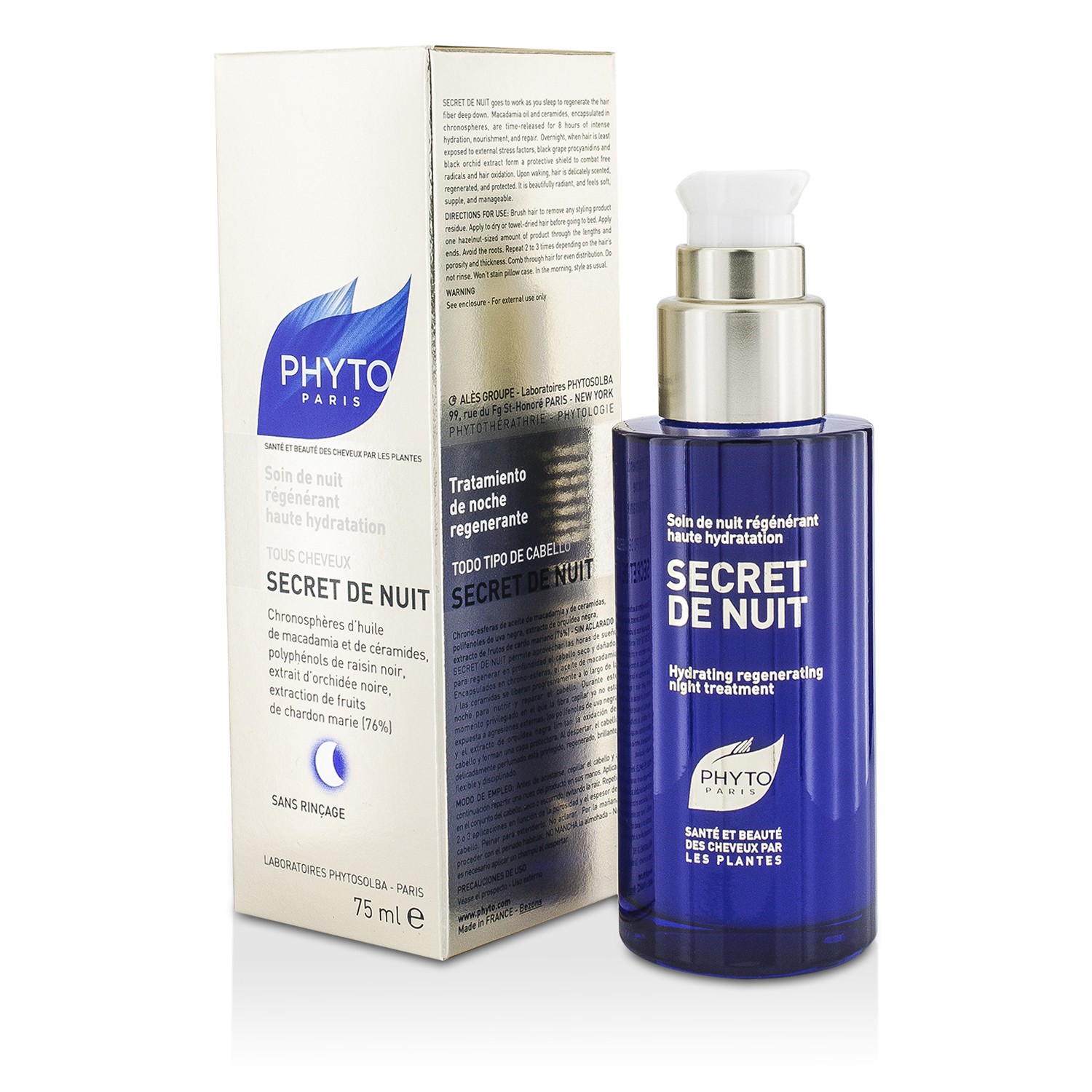 Phyto Nawilżająca kuracja do włosów Secret De Nuit Intense Hydration Regenerating Night Cream Treatment - Leave In (do każdego rodzaju włosów) 75ml/2.5oz