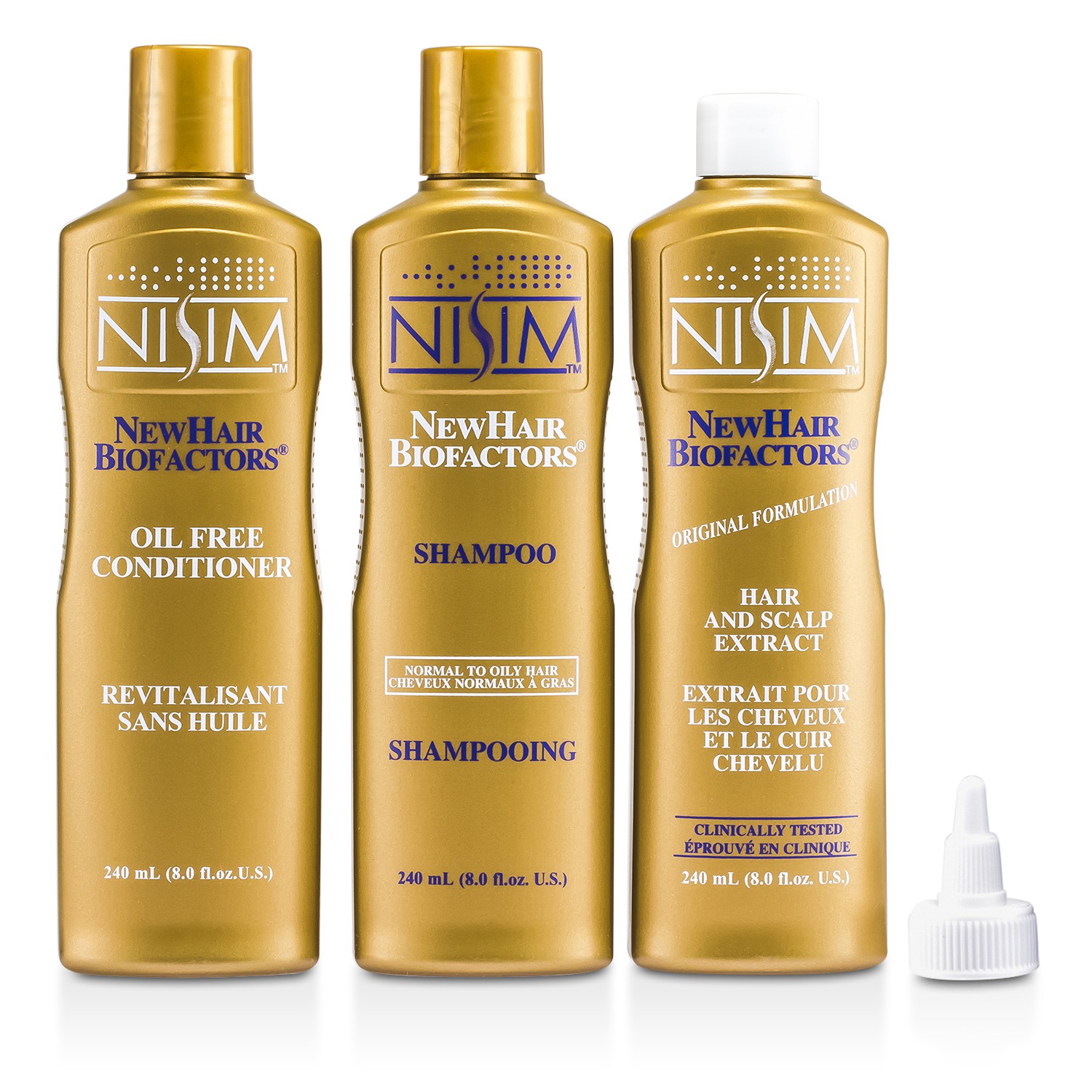 Nisim Normal to Oily Tripack : Shampoo 240ml + Oil Free Conditioner 240ml + Hair and Scalp Extract 240ml 3pcs