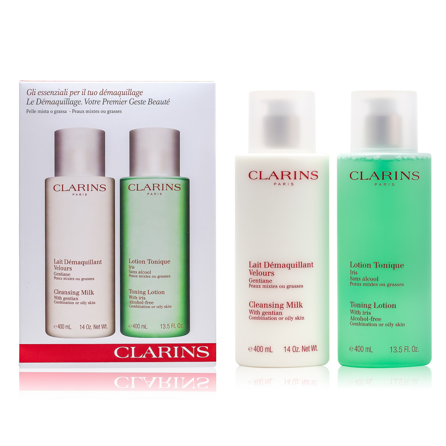 Clarins Cleansing Coffret: Cleansing Milk 400ml + Toning Lotion 400ml (Combination or Oily Skin) 2pcs