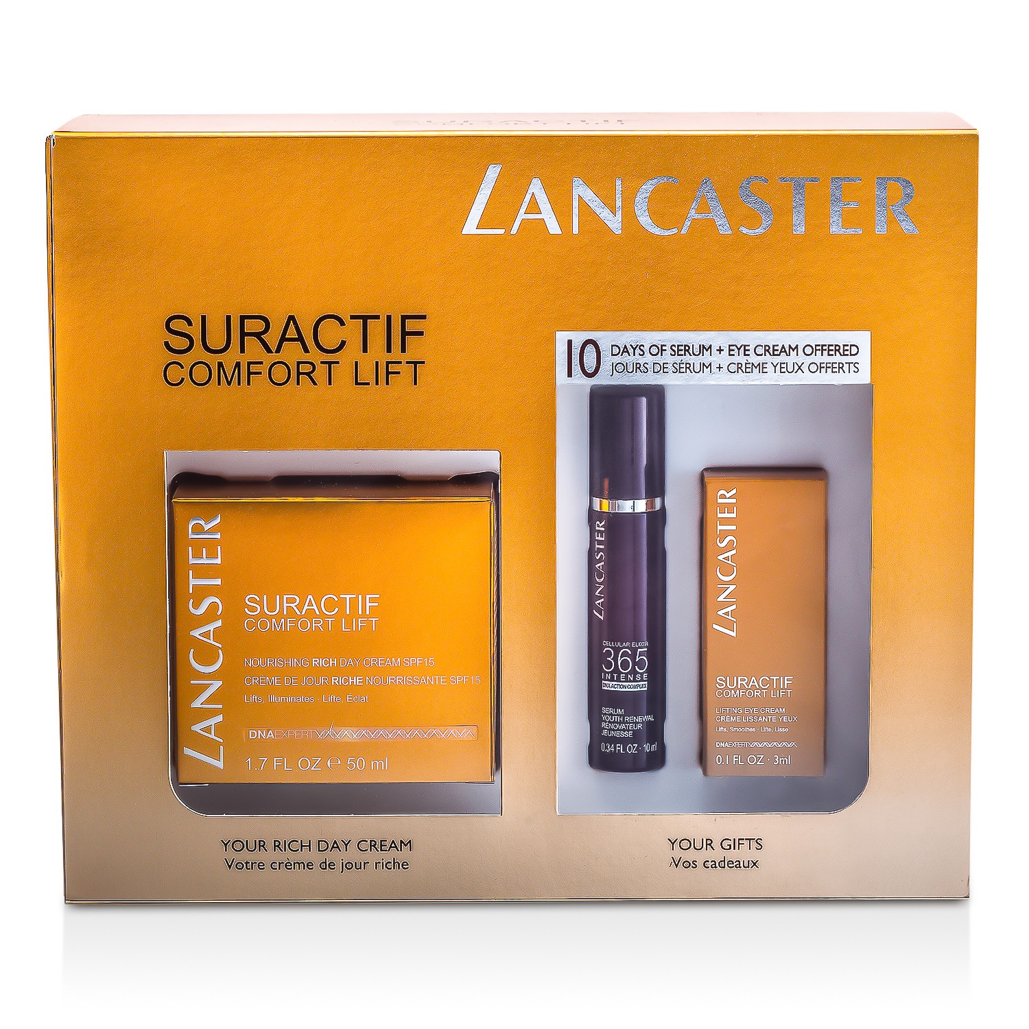 Lancaster Suractif Comfort Lift Set: Conform Rich Cream 50ml + Intense Serum 10ml + Eye Cream 3ml 3pcs