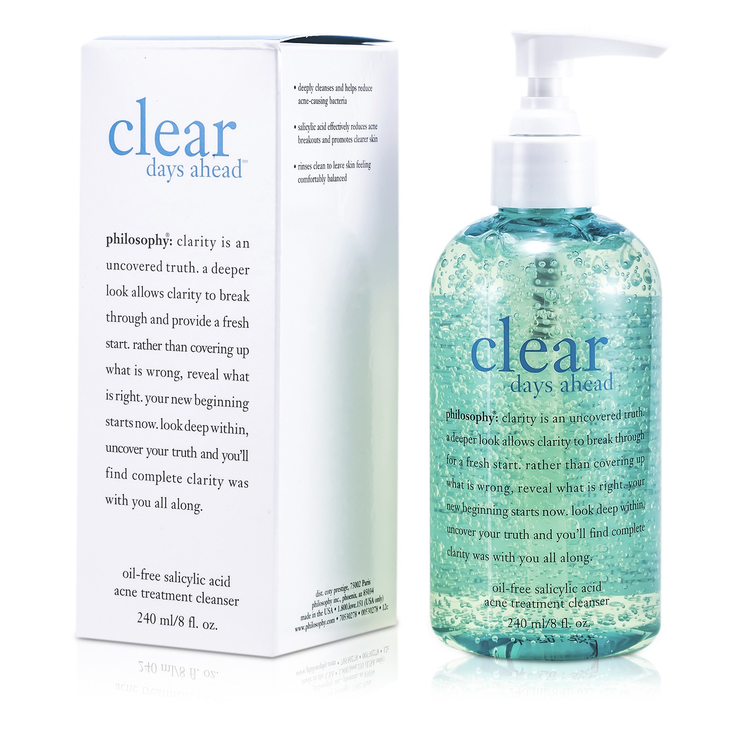 Philosophy Clear Days Ahead Майсыз Салицил Қышқылы Қосылған Безеуге Қарсы Тазартқышы 240ml/8oz