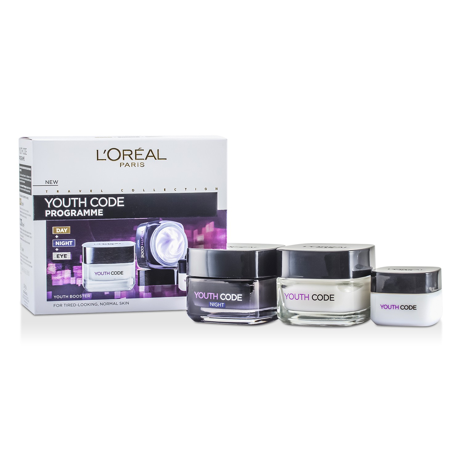 L'Oreal ชุด Youth Code Programme (สำหรับผิวที่ดูอ่อนล้า, ผิวธรรมดา): ครีมกลางคืน 50ml + ครีมกลางวัน 50ml + ครีมทาตา 3ชิ้น