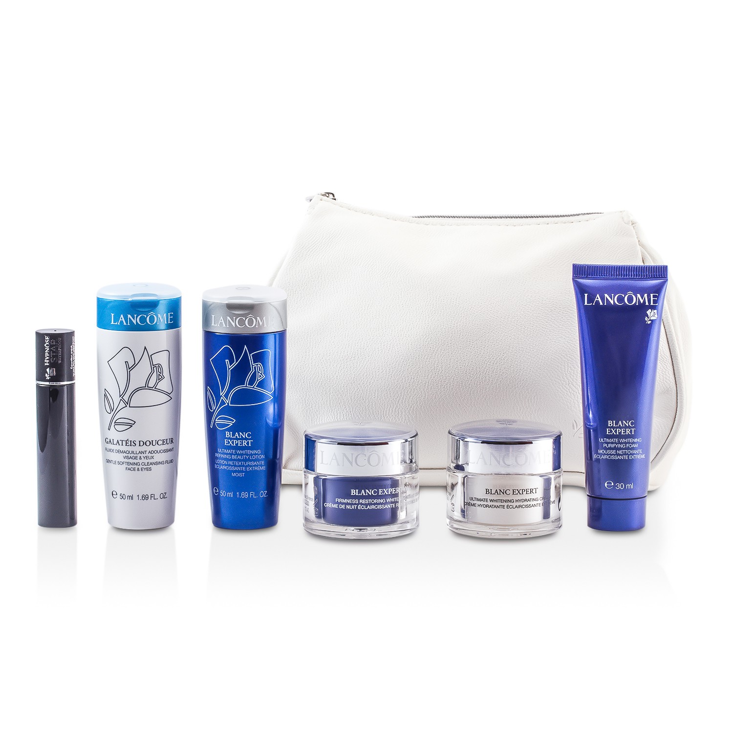 Lancome Travel Set: Beauty Lotion + Cleansing Fluid + Purifying Foam + Hydrating Cream + Night Cream + Mascara + Bag 6pcs+1bag