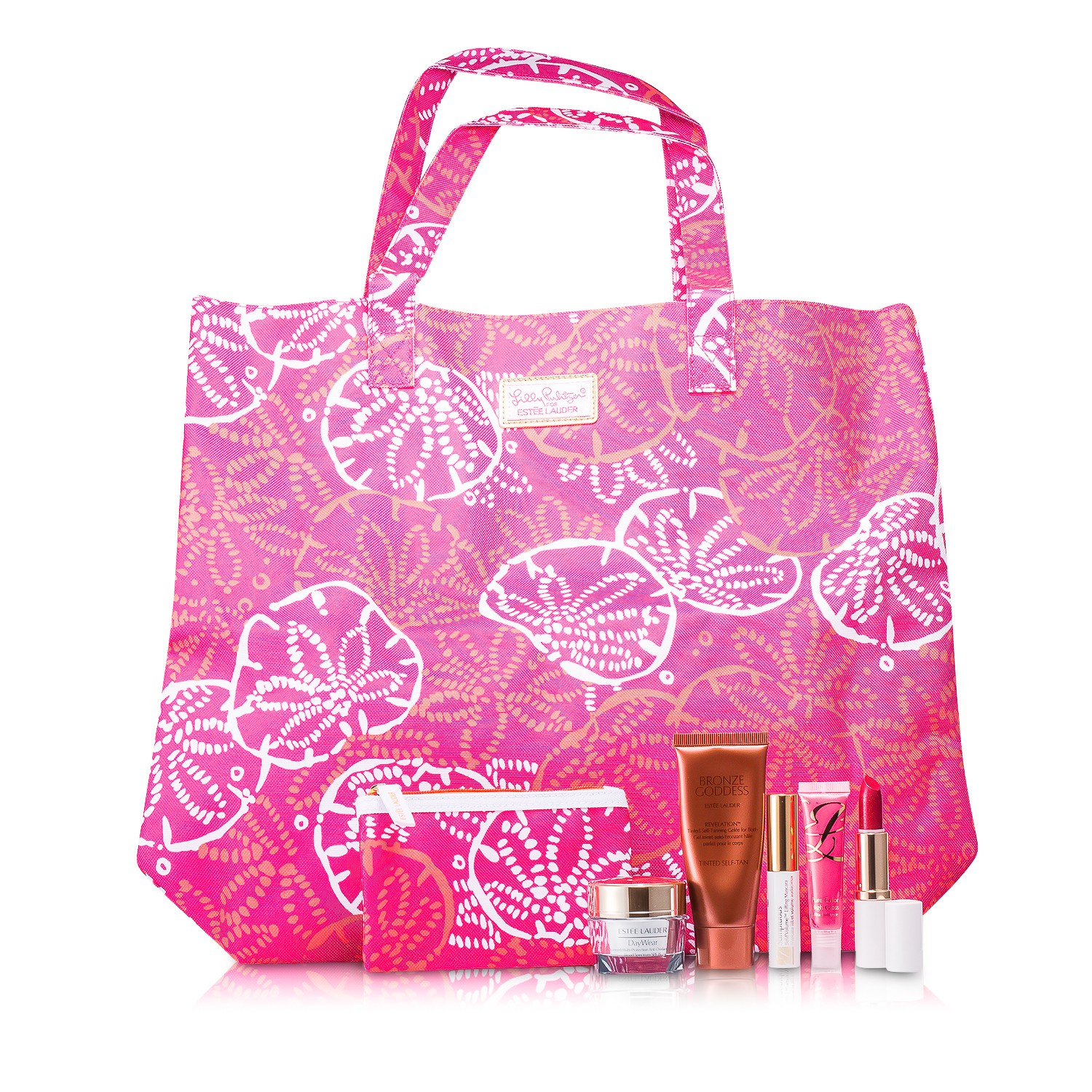 Estee Lauder Travel Set: DayWear Cream SPF15 + Bronze Goddess + Mascara + Lipstick #88 + High Gloss #07 + Pouch + Bag 5pcs+2bags