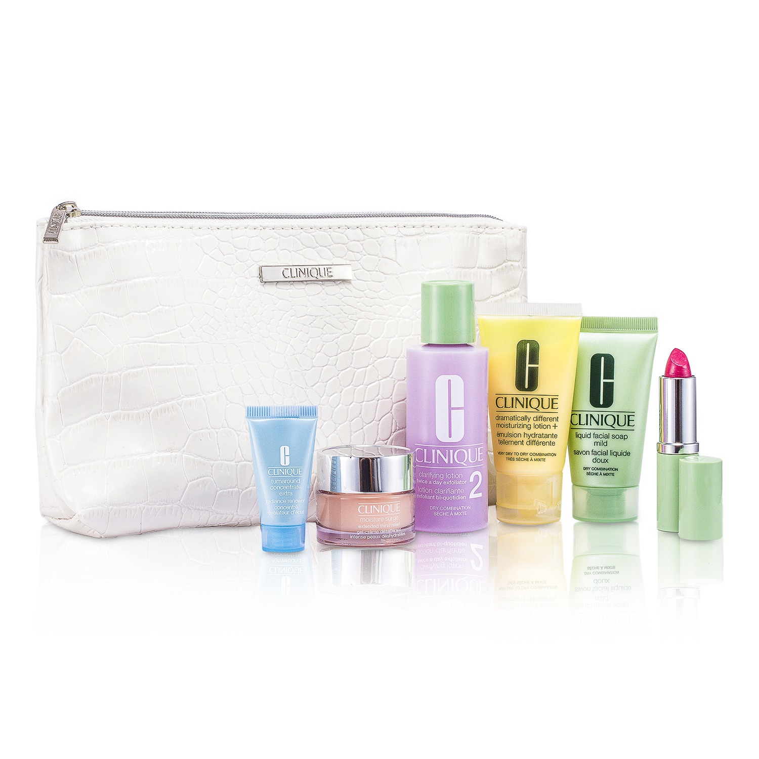 Clinique Travel Set: Facial Soap + Clarifying Lotion #2 + DDML+ + Moisture Surge + Turnaround Concentrate + Lipstick #Water-Melon + Bag 6pcs+1bag