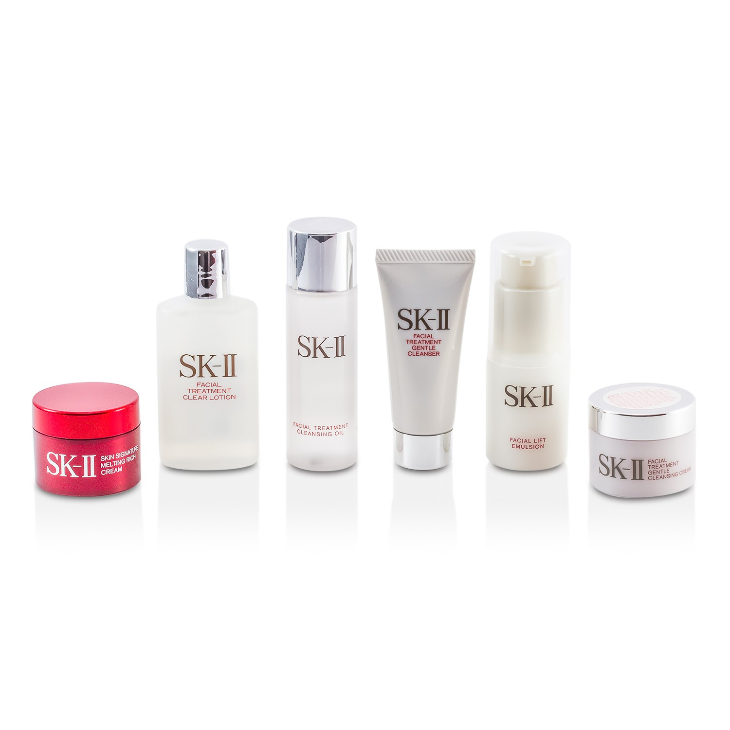 SK II Set Promoción: Loción Tratamiento Facial Aclarante 40ml + Aceite Limpiador 34ml + Emulsión Lift Facial 30g + Limpiador Suave 20g + Crema Limpiadora Suave 15g + Skin Signature Crema Rica 13g 6pcs