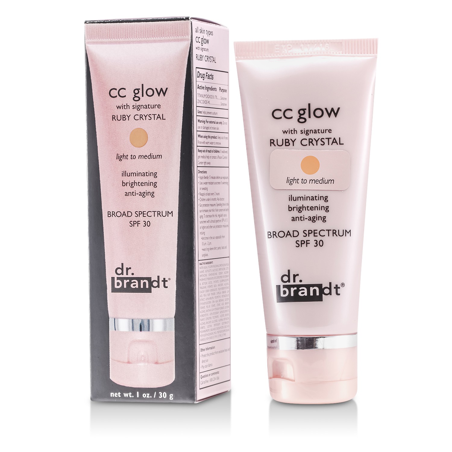 Dr. Brandt CC Glow with Signature Ruby Crystal ძლიერი სპექტრი SPF 30 (ღია/საშუალო) 30g/1oz