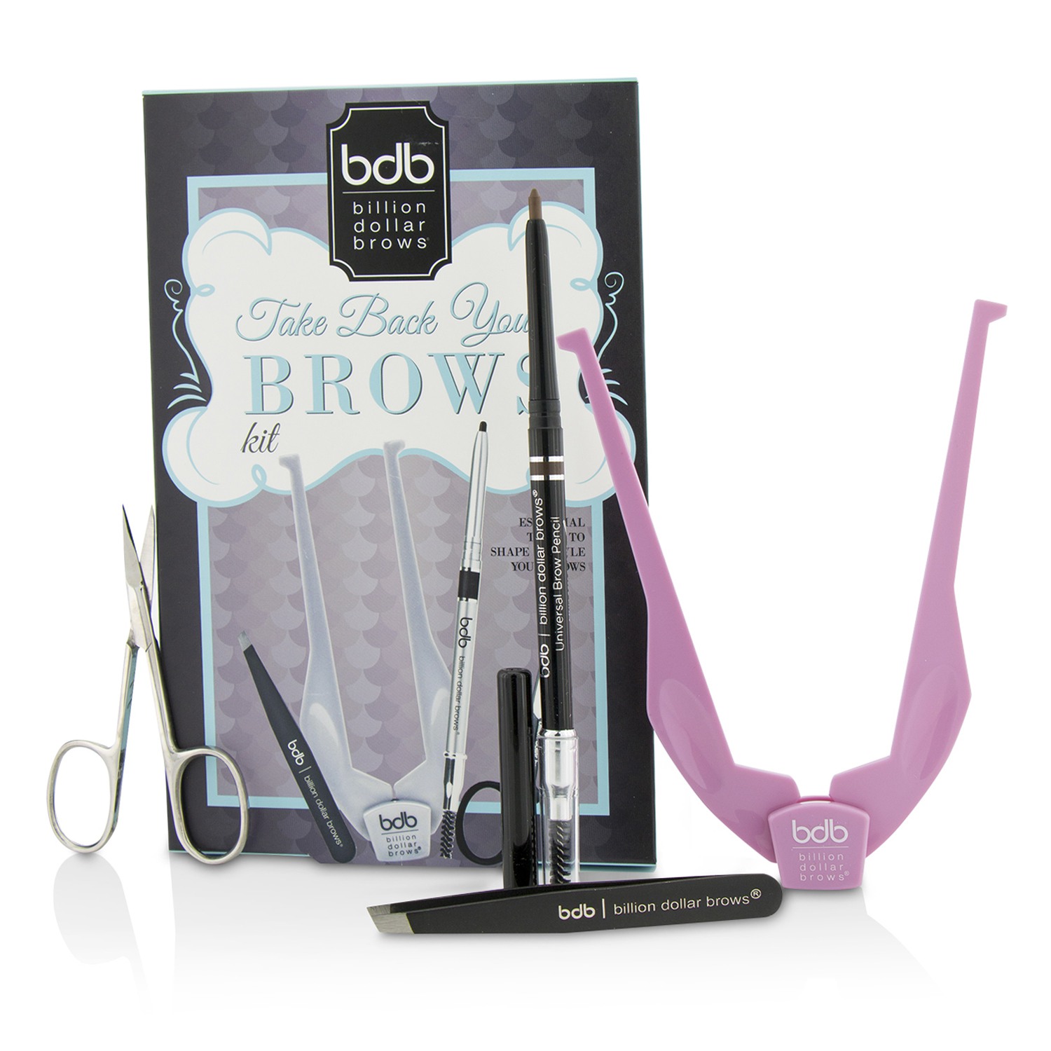 Billion Dollar Brows Take Back Your Brows Kit: 1x Brow Buddy, 1x Universal Brow Pencil, 1x Tweezers, 1x Scissors 4pcs