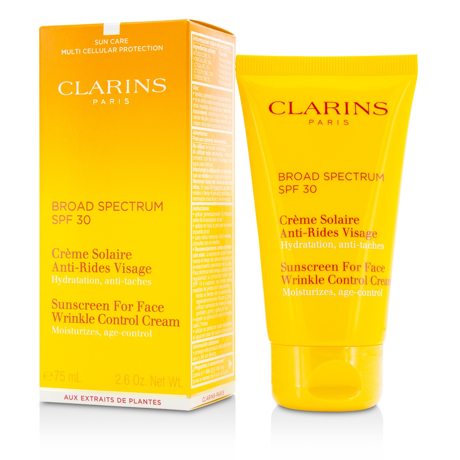 Clarins Sunscreen for Face Wrinkle Control Cream Broad Spectrum SPF 30 - Tabir Surya 75ml/2.6oz