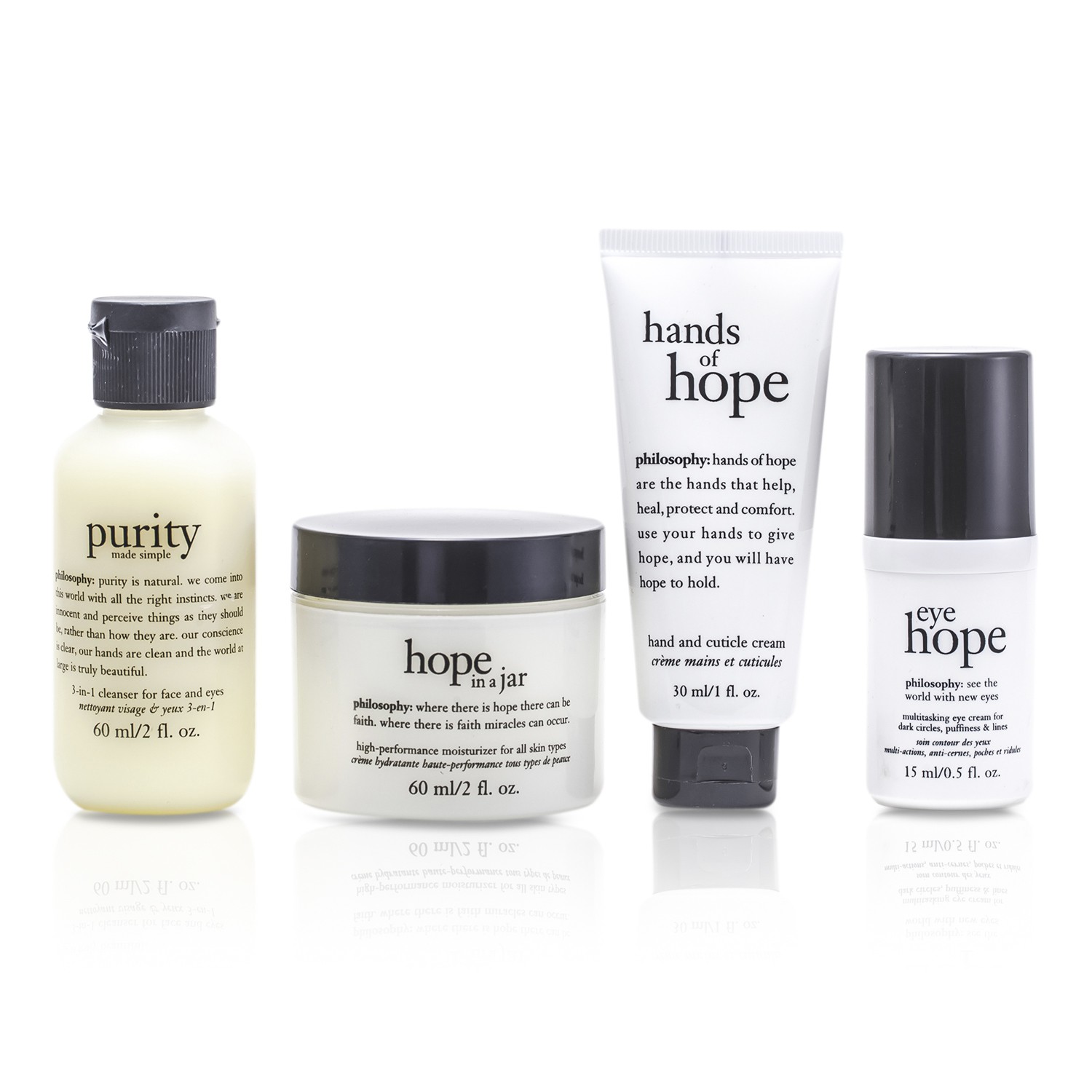 Philosophy Hope for the Best Coffret: Cleasner-Pembersih 60ml/2oz + Mositurizer-Pelembab 60ml/2oz + Eye Cream-Krim Mata 15ml/0.5oz + Hand Cream-Krim Tangan 30ml/1oz 4pcs