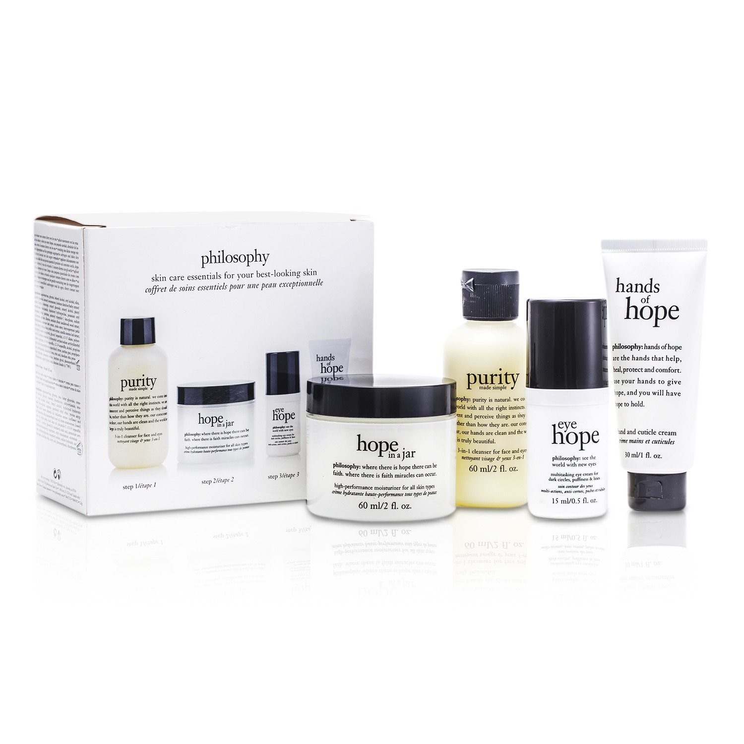 Philosophy Hope for the Best Coffret: Cleasner-Pembersih 60ml/2oz + Mositurizer-Pelembab 60ml/2oz + Eye Cream-Krim Mata 15ml/0.5oz + Hand Cream-Krim Tangan 30ml/1oz 4pcs