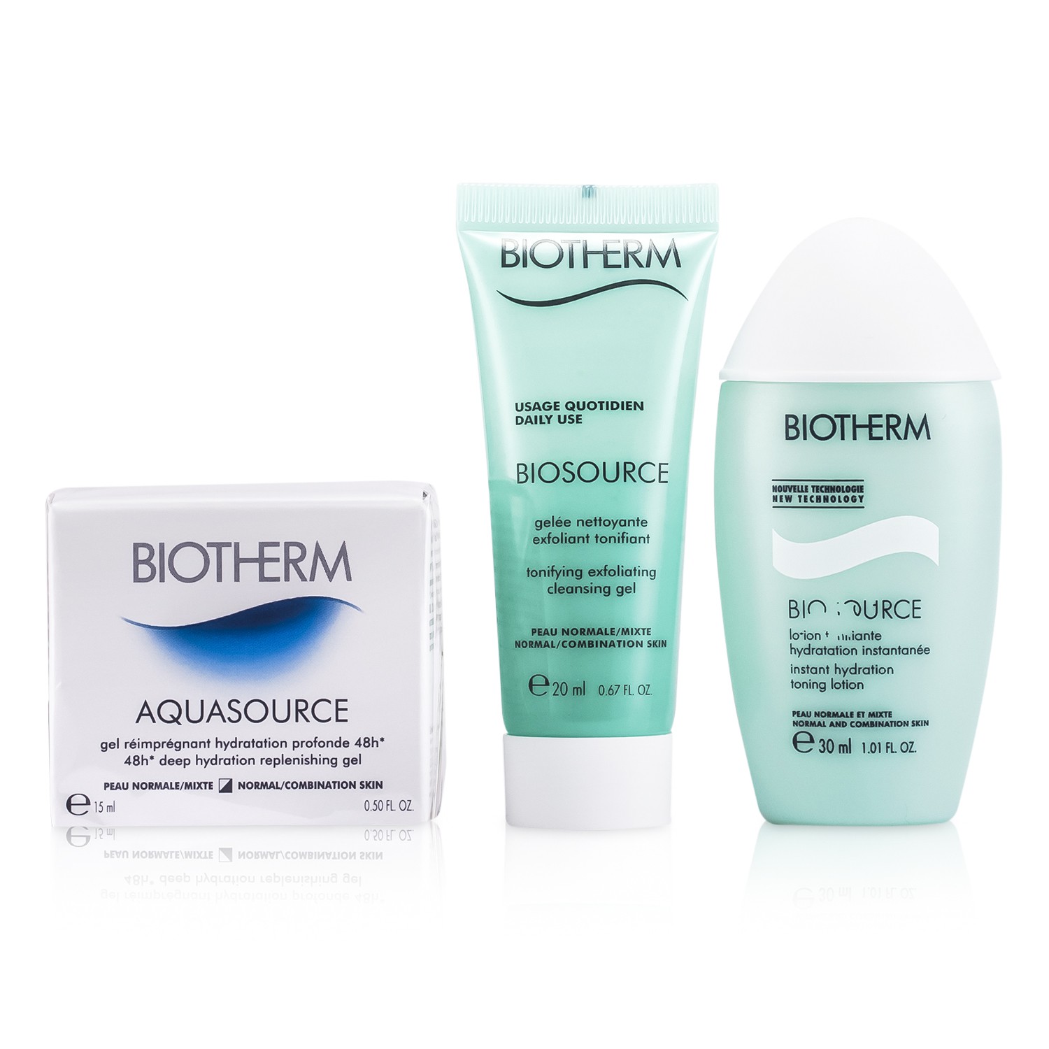 Biotherm Aquasource Miniature Set: Aquasource Gel 15ml + Cleansing Gel 20ml + Lotion 30ml + Bag 3pcs+1bag