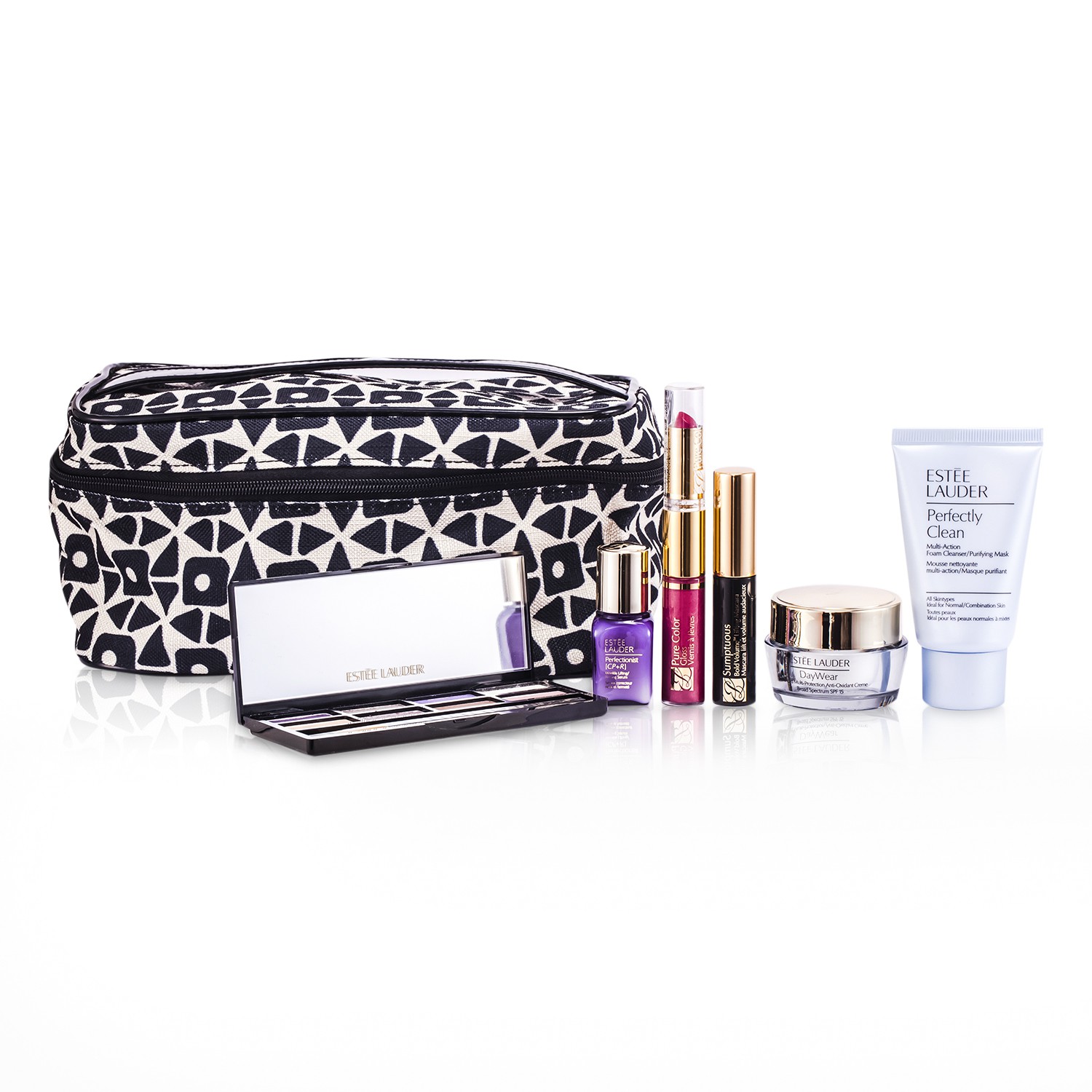 Estee Lauder Kit de Viagem: Tônico de Limpeza + Creme Hidratante + Perfectionist [CP+R] + Sombra + Rímel #01 + Batom #88 & Gloss #33 + Necessaire 6pcs+1bag