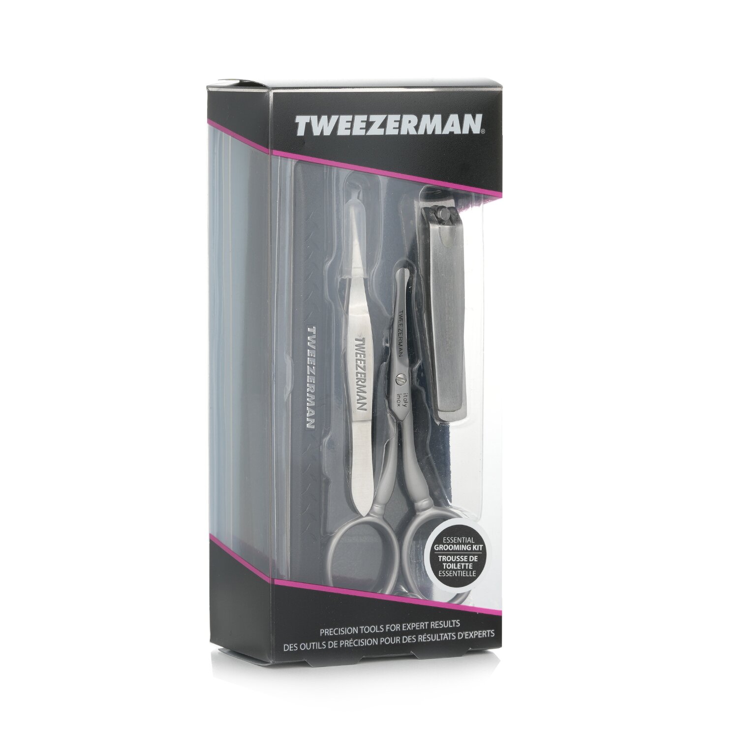 Tweezerman Essential Grooming Kit: Fingernegl Klipper + Ansiktshårsaks + Neglrenser + Neglbåndfjerner 4pcs