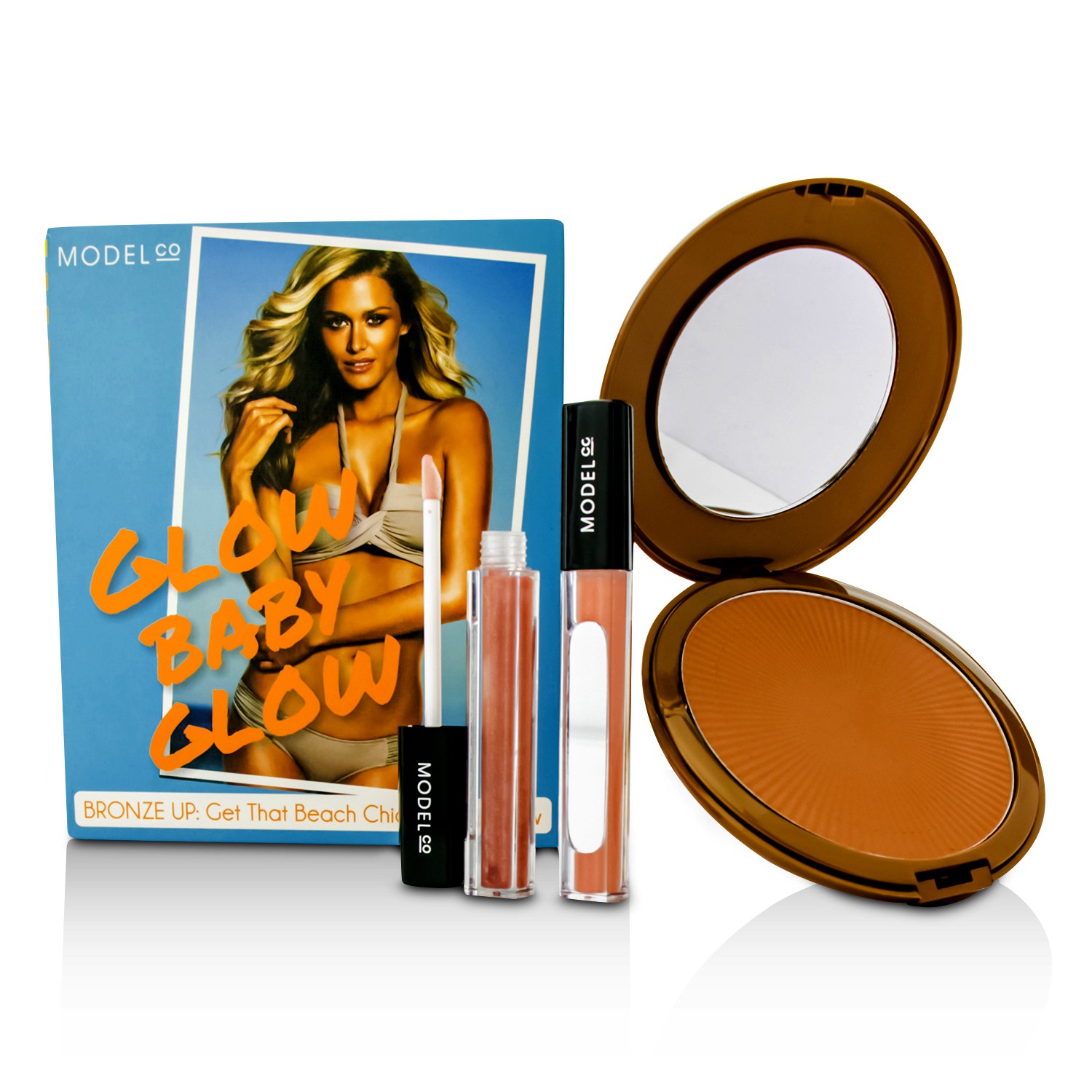 ModelCo Glow Baby Glow (&times;1 Glow Summer بودرة برونزية، &times;2 ملمع شفاه فائق اللمعان) 3pcs