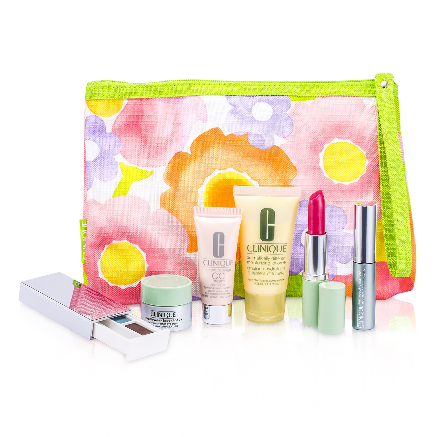 Clinique Kit de Viagem: DDML Plus + CC Cream + Creme Para Olhos + Sombra Duo #38 & #03 + Rímel + Batom (Glazed Berry) + Necessaire 6pcs+1bag