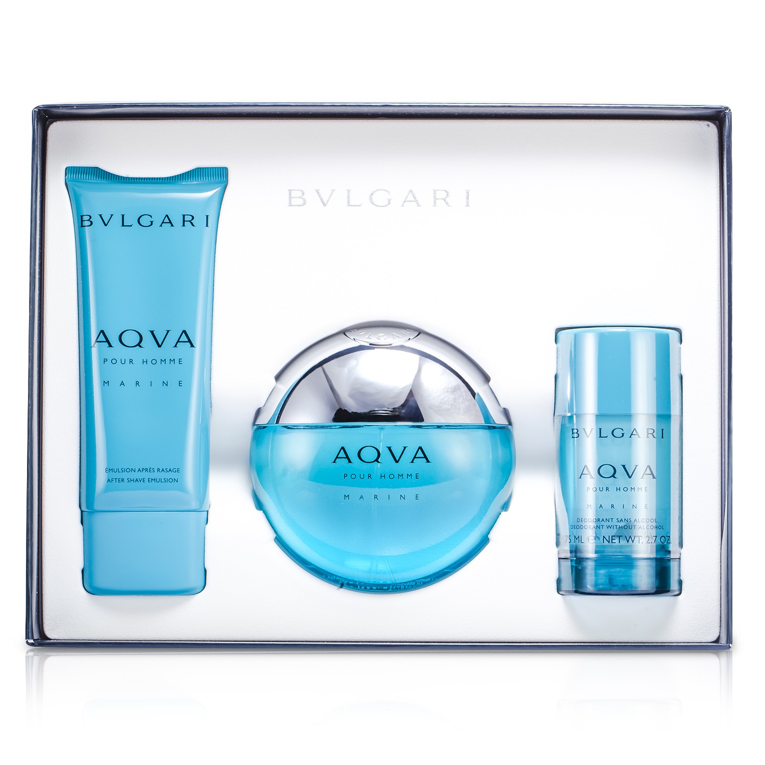 Bvlgari Aqva Pour Homme Marine Coffret: Eau De Toilette Spray 100ml/3.4oz + Deodorant Stick 75g/2.7oz + After Shave Emulsion 100ml/3.4oz 3pcs