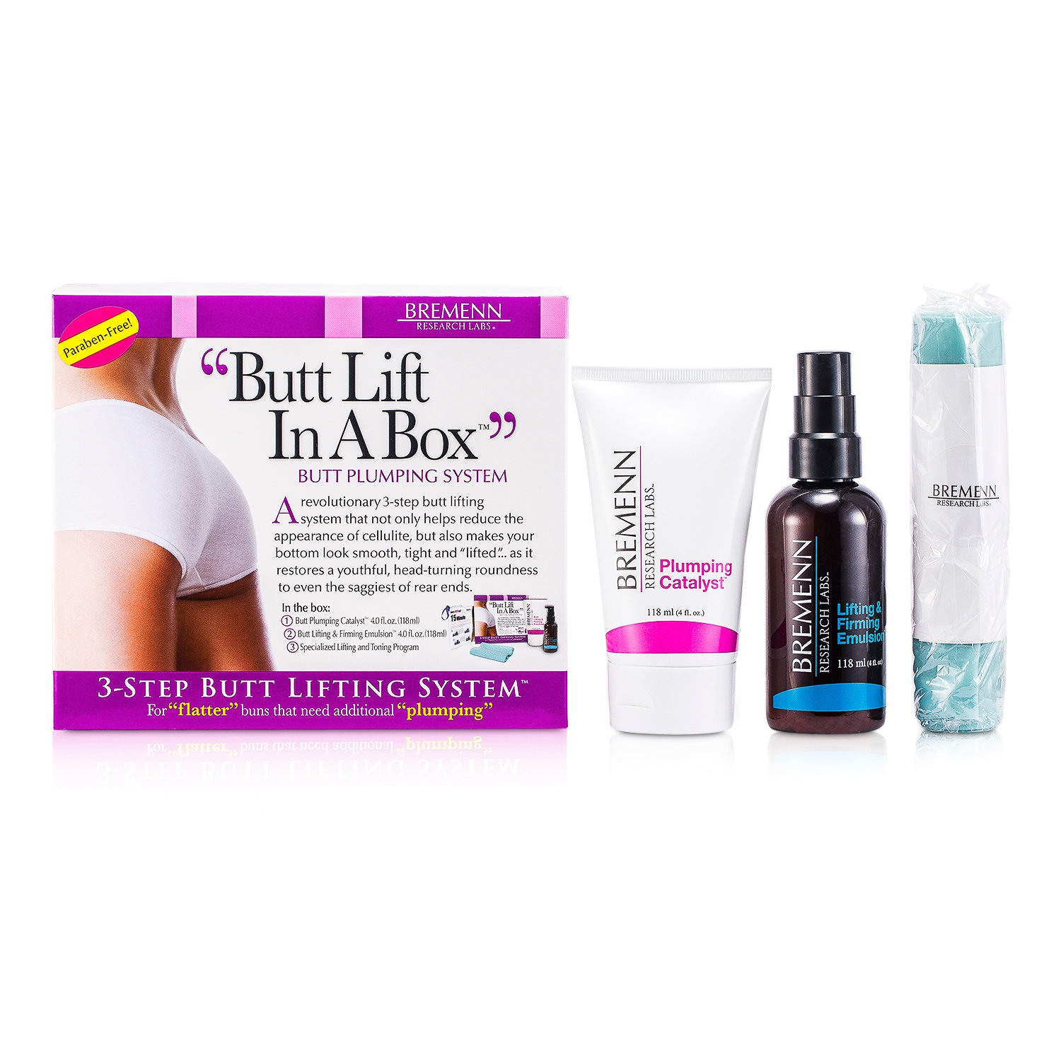 Bremenn Research Labs Butt Lift In A Box: 1x Butt Plumping Catalyst Cream 118ml/4oz + Butt Lifting & Firming Emulsion 118ml/4oz + Exercise Band 1pc 3pcs