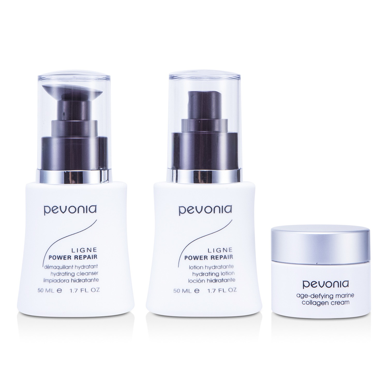 Pevonia Botanica ชุด Age-Correction Skincare Solution - Power Repair: ทำความสะอาดให้ความชุ่มชื้น 50ml + โลชั่นให้ความชุ่มชื้น 50ml + ครีม Marine Collagen Cream 20ml 3ชิ้น