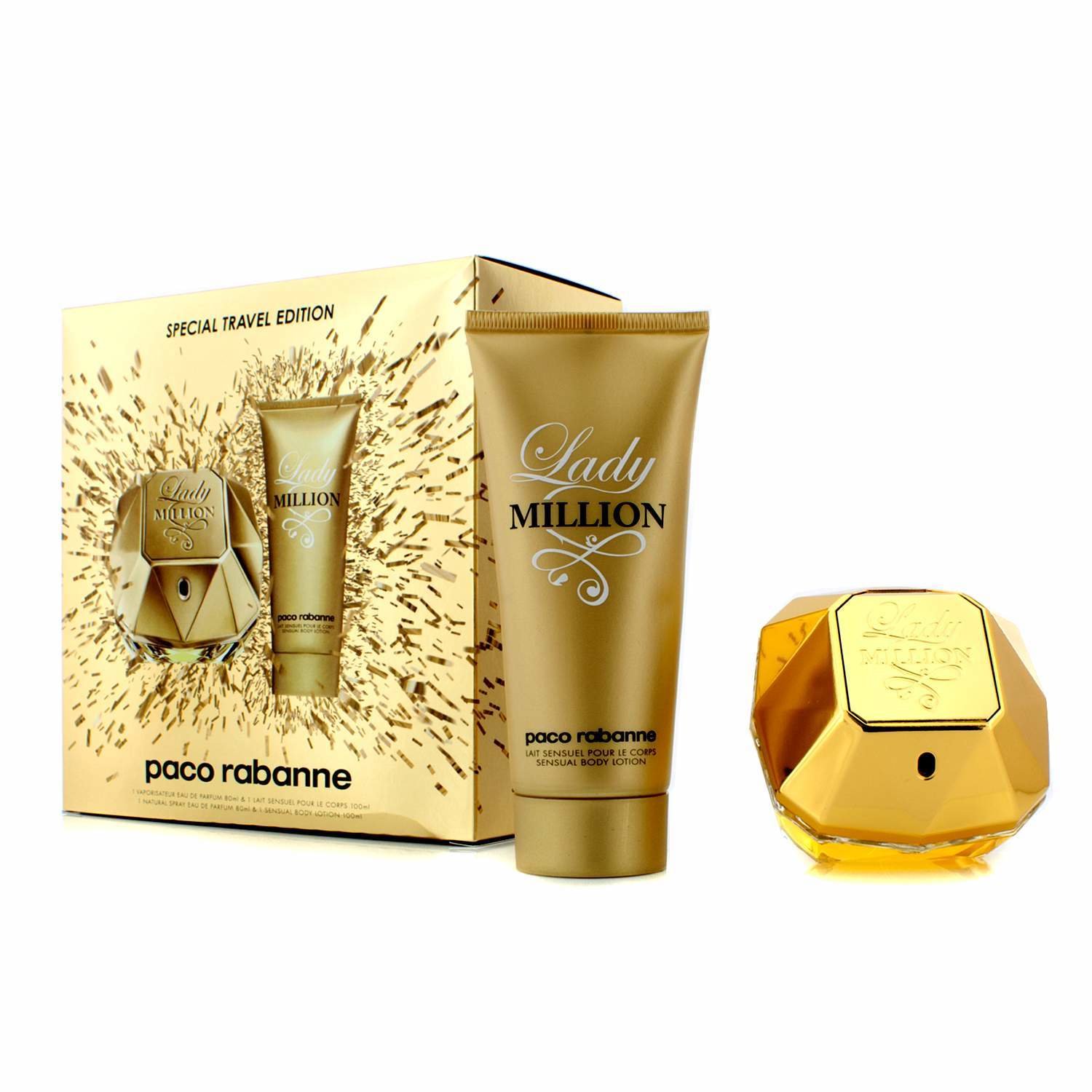 Paco Rabanne Lady Million Арнайы Жолға Арналған Шығарылым: Хош Иіс Спрейі 80мл/2.7унц + Сезімтал Дене Лосьоны 100мл/3.4унц 2pcs