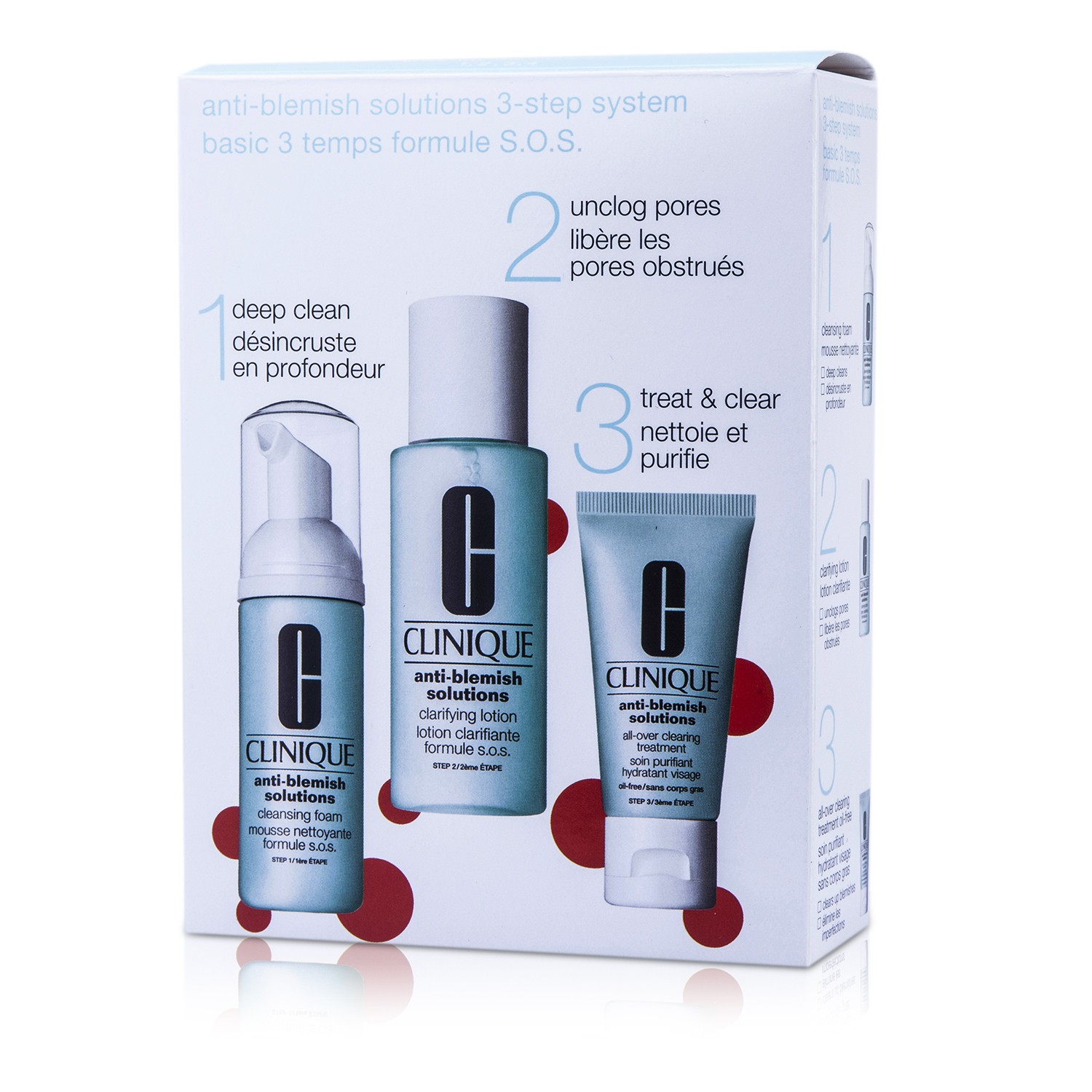 Clinique Anti-Blemish Solutions 3-Step System: Cleansing Foam + Clarifying Lotion + Clearing Treatment. 3pcs