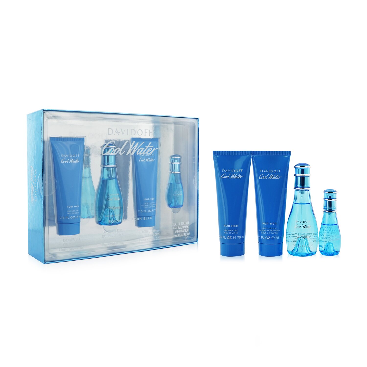 Davidoff Kit Cool Water: Eau De Toilette Spray 50ml/1.7oz + Eau De Toilette Spray 15ml/0.5oz + Loção Corporal 75ml/2.5oz + Sabonete Liquido 75ml/2.5oz 4pcs