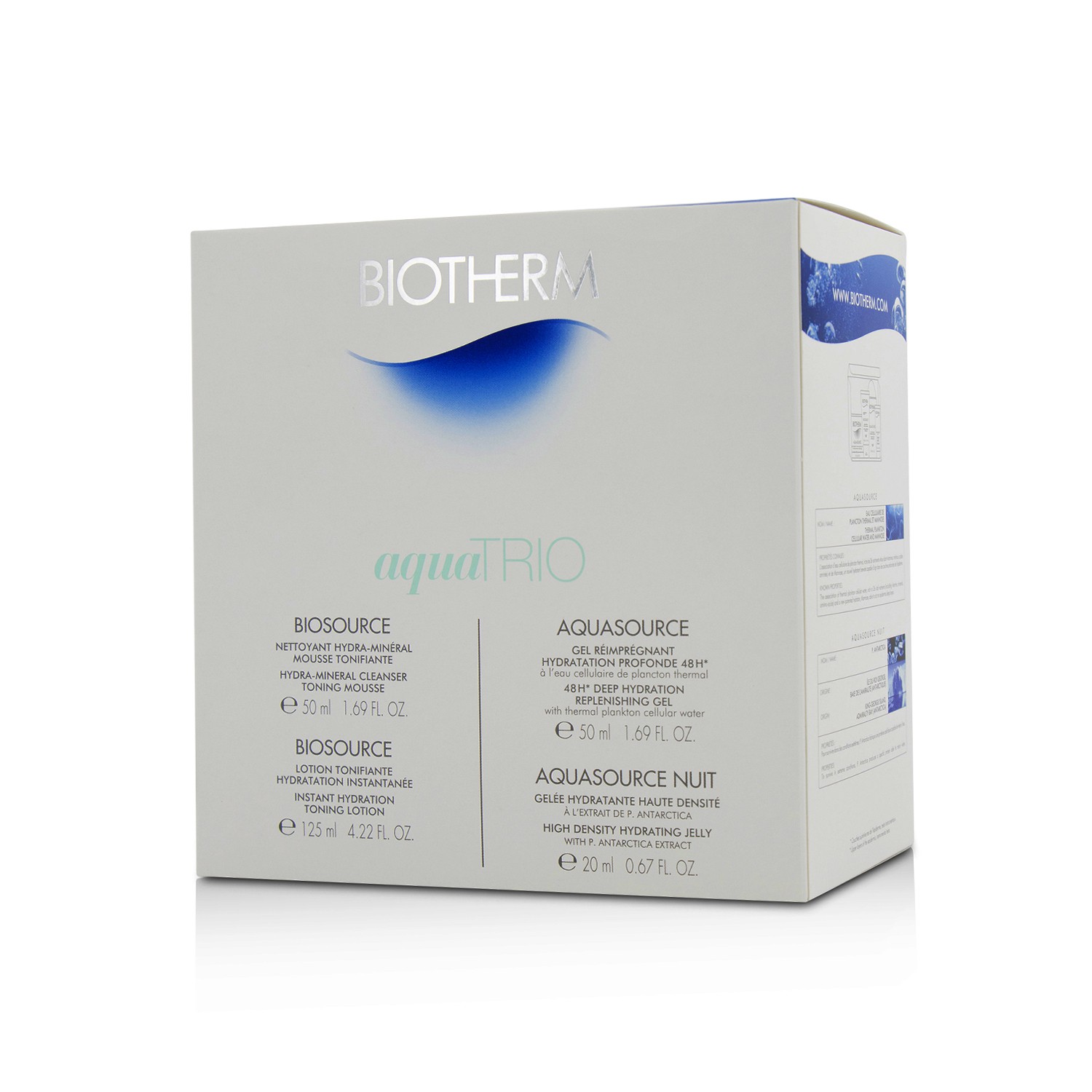 Biotherm Aqua Trio Set: Aquasource Gel 50ml + Toning Lotion 125ml + Hydrating Jelly 20ml + Biosource Cleansing Gel 50ml 4pcs