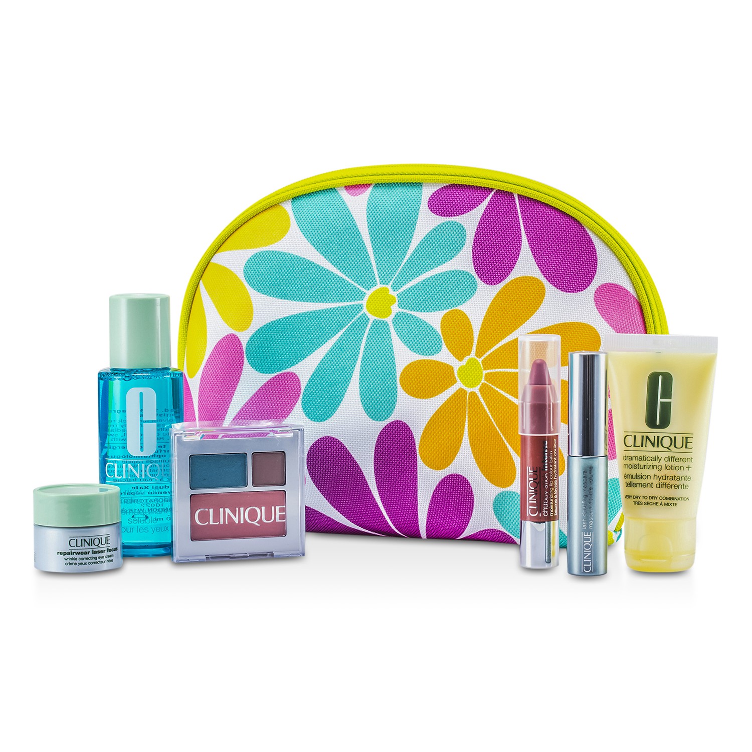 Clinique Set de Viaje: Solvente de Maquillaje de Ojos + DD Loción Hidratante Plus + Repairwear Crema de Ojos + Duo de Sombra & Rubor + Máscara + Chubby Barra de Labios #01 + Bolso 6pcs+1bag