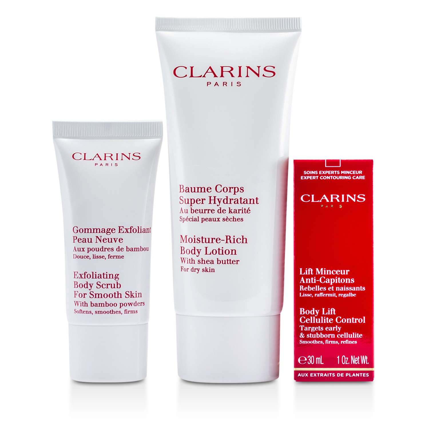 Clarins Set de Viaje: Loción Corporal 100ml + Control de Celulitis 30ml + Exfoliante Corporal 30ml 3pcs